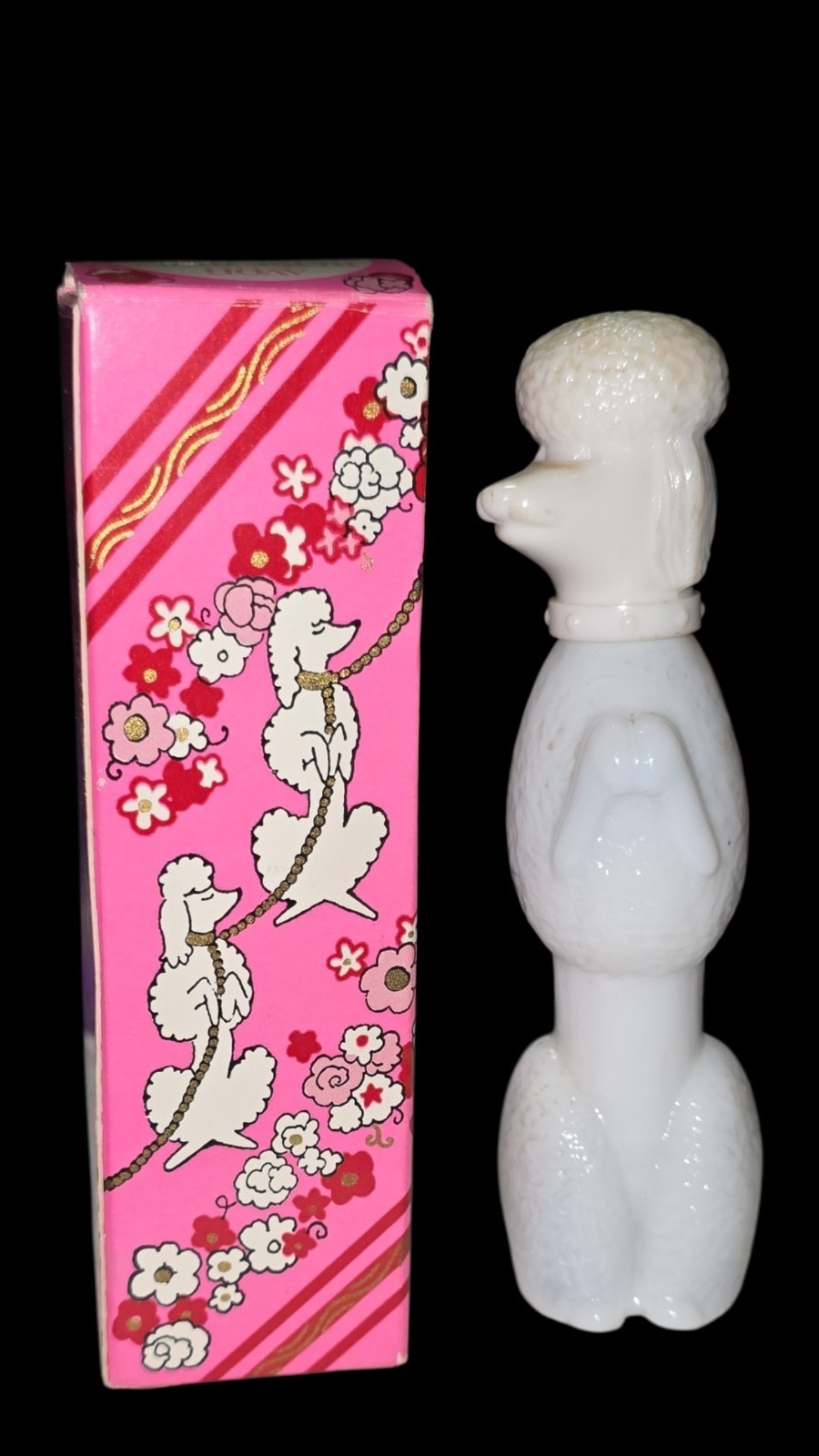 1972 Vintage Avon Poodle Decanter Bon Bon Here's My Heart Cologne New In Box 
