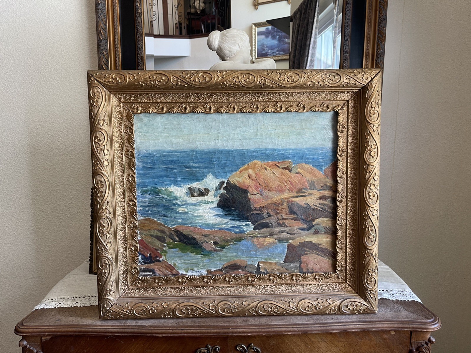 20thC Antique California Coastal Ocean Seascape Oil On Canvas Painting 20thC Antique California Coastal Ocean Seascape Oil On Canvas Painting