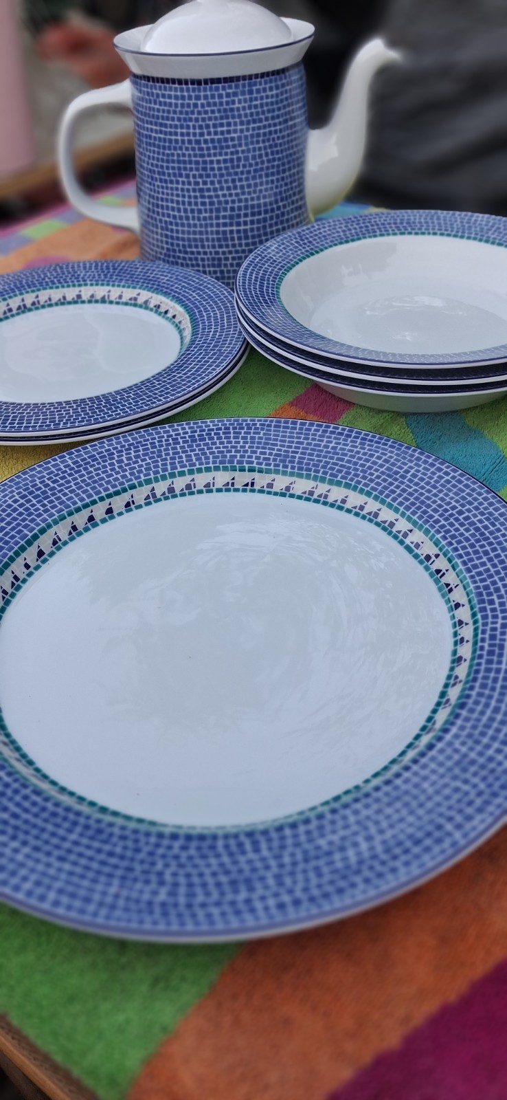 Dansk Mosaic 1 Tea Pot  1 Dinner Plate 2 Salad Plates 3 Soup Bowls Excellent Con