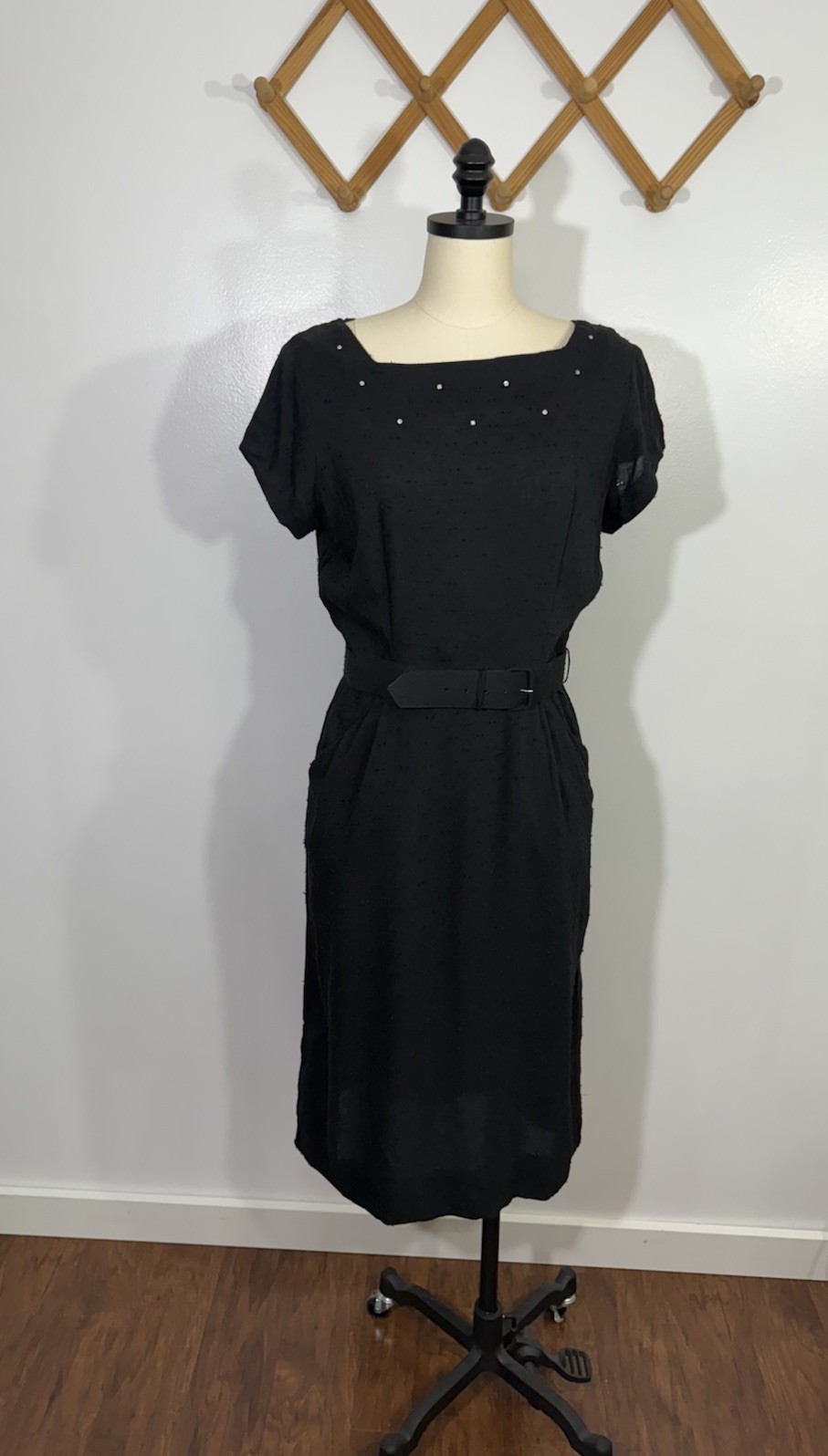 Vintage Dress 1960s Does 1940s Black Rhinestone Medium Vintage Dress 1960s Does 1940s Black Rhinestone Medium