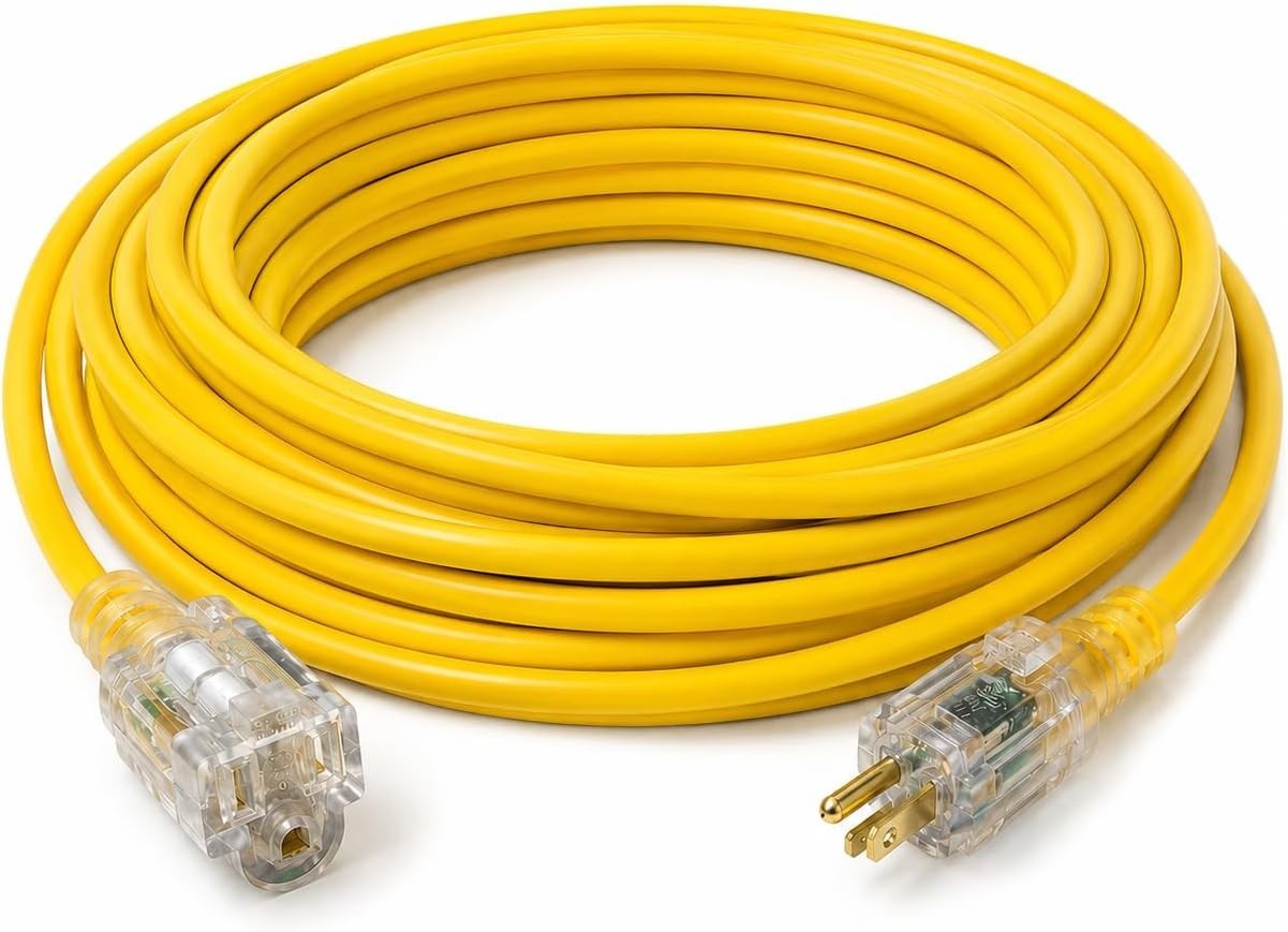 50ft Extension Cord for Proteam Backpack Vac #101678 |  16 Gauge Lighted Yellow