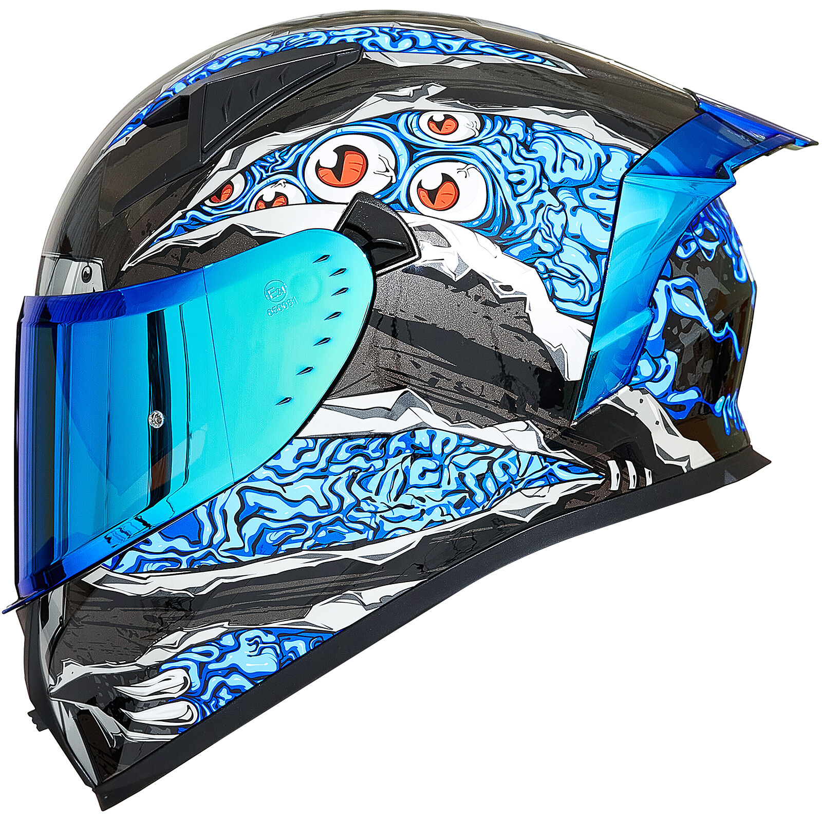 ILM Blue XL Motorcycle Helmet Full Face with Pinlock Clear&Tinted Visor+Fins DOT