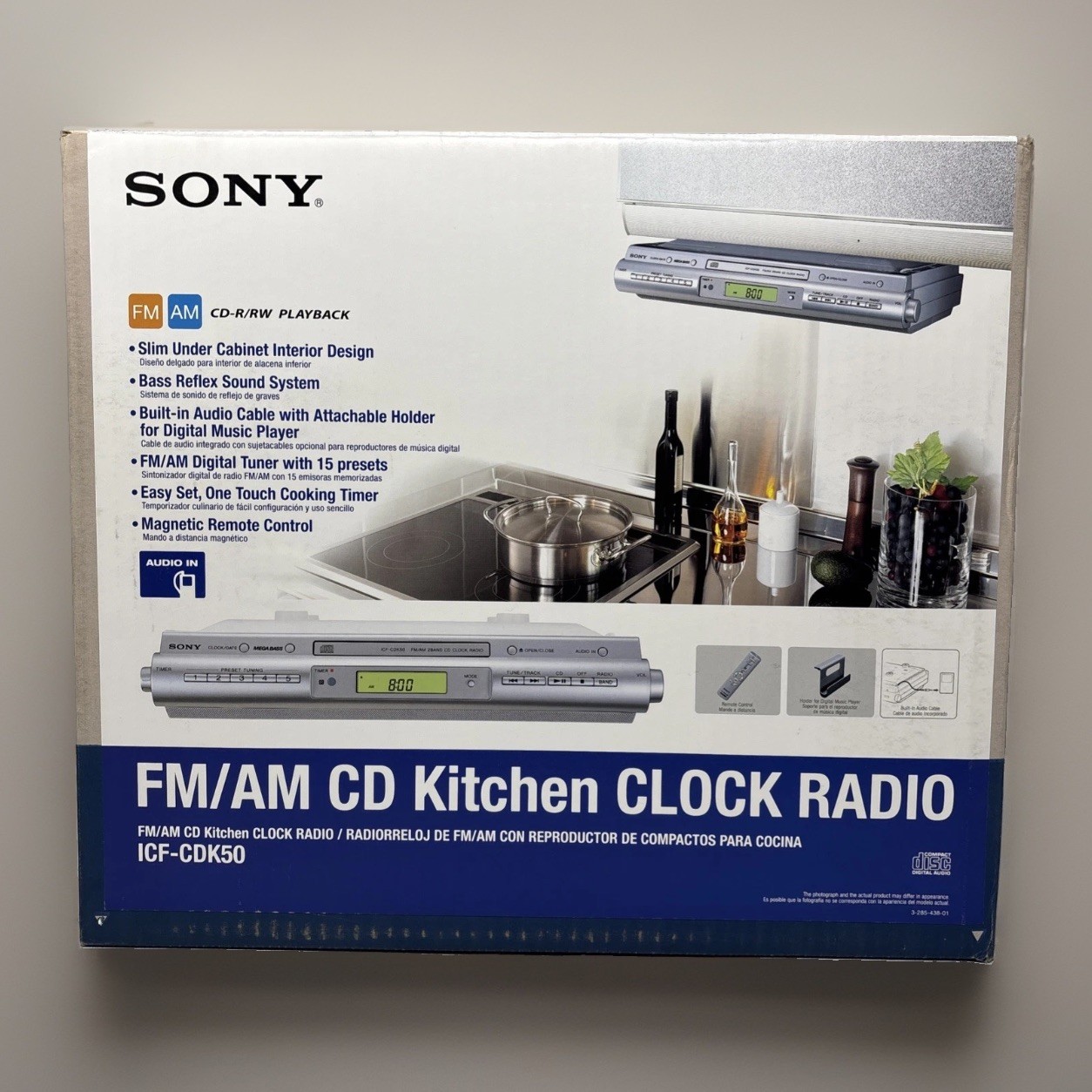 Sony ICF-CDK50 Under Cabinet CD Player Kitchen Clock AM-FM Radio - Brand NEW