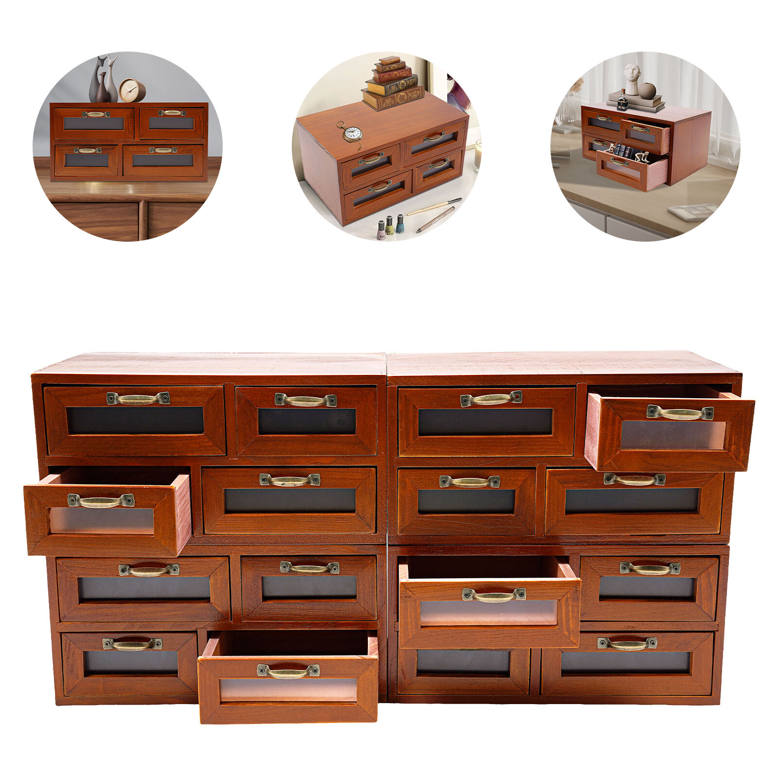 Vintage Small Wooden Desktop Storage Box Drawer Display Shelf Organizer Craft US