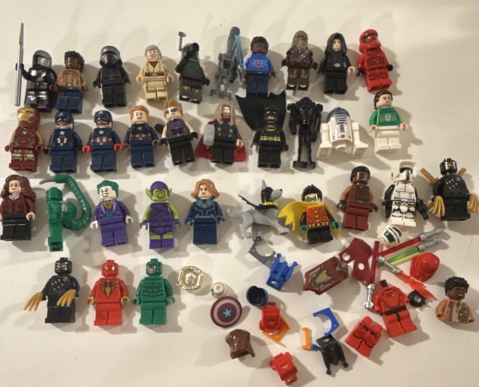 USED LEGO Minifigures Mixed Lot w/ Accessories Iron Man Batman Joker Thor Cap USED LEGO Minifigures Mixed Lot w/ Accessories Iron Man Batman Joker Thor Cap