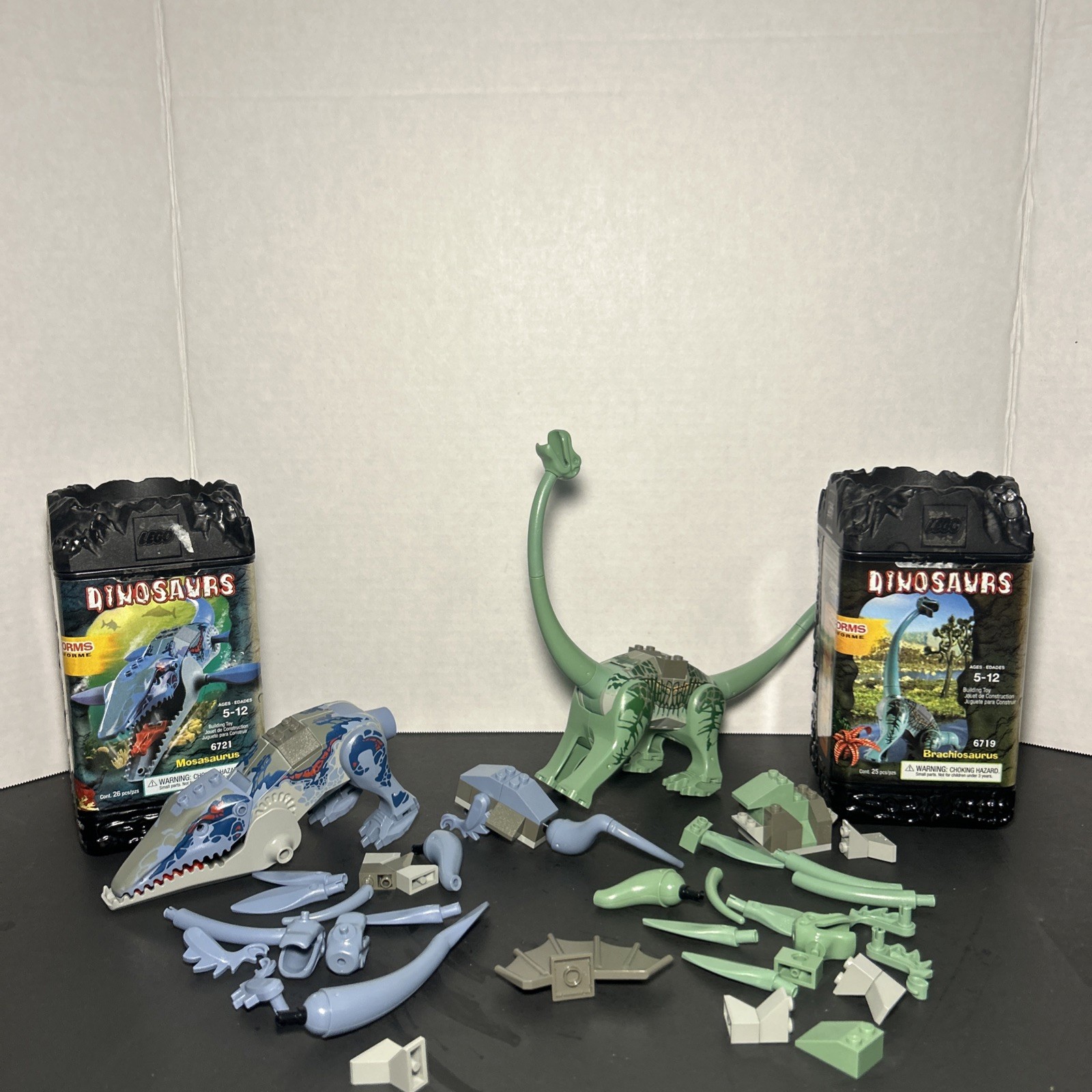 2 LEGO Dinosaurs 6721, 6719 Mosasaurus 2001 Set w/ Original Canisters Brachio 2 LEGO Dinosaurs 6721, 6719 Mosasaurus 2001 Set w/ Original Canisters Brachio