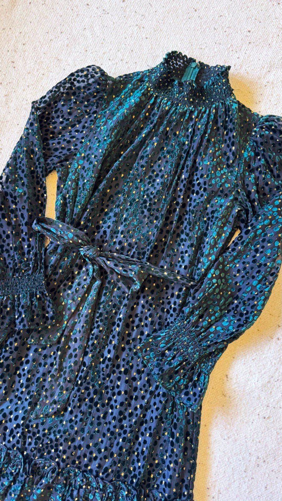 Alex Marie Skyler Dress Size 8 Teal Gold Velvet Burnout Mock Neck Holiday Party