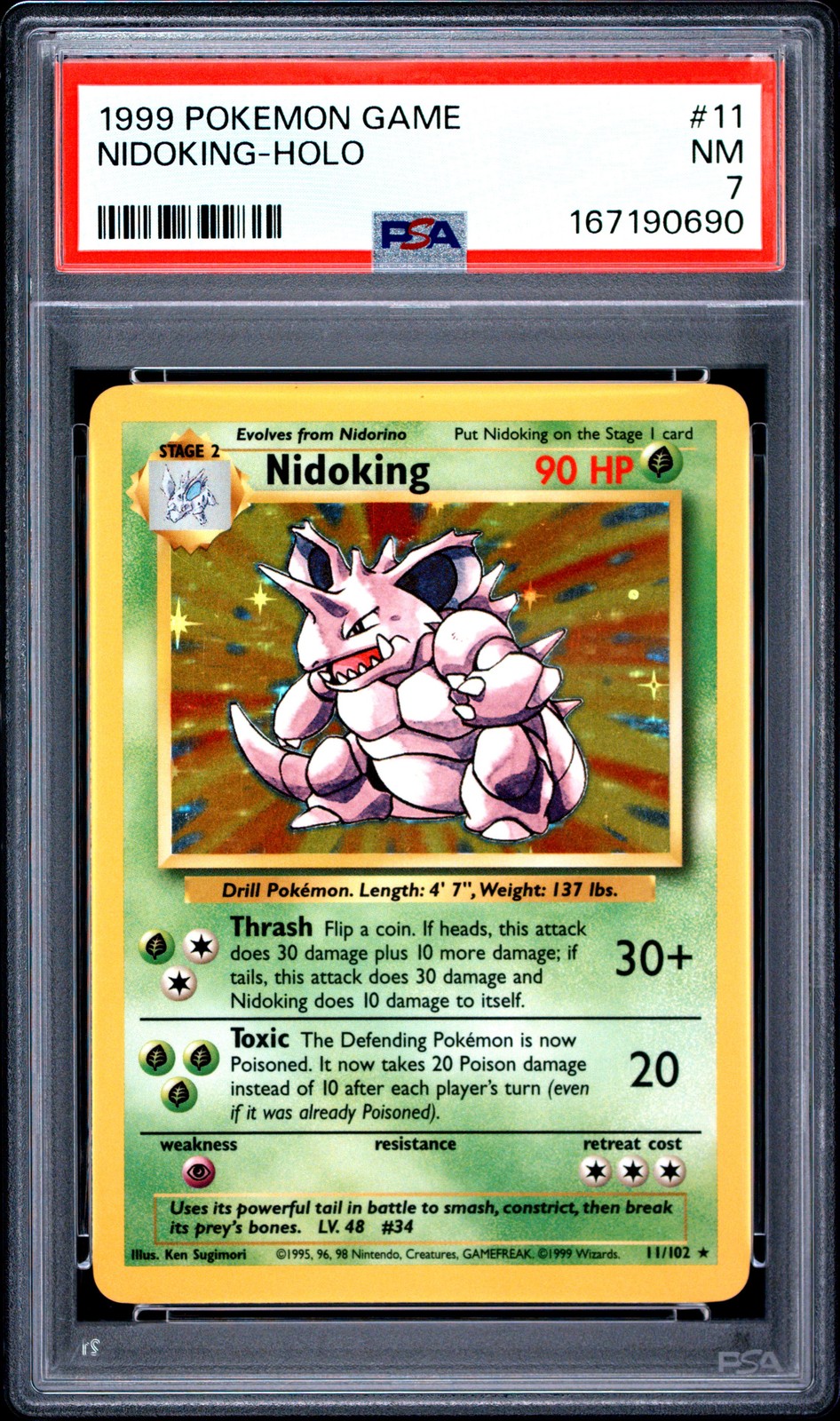 1999 POKEMON BASE SET UNLIMITED #11 NIDOKING-HOLO PSA 7