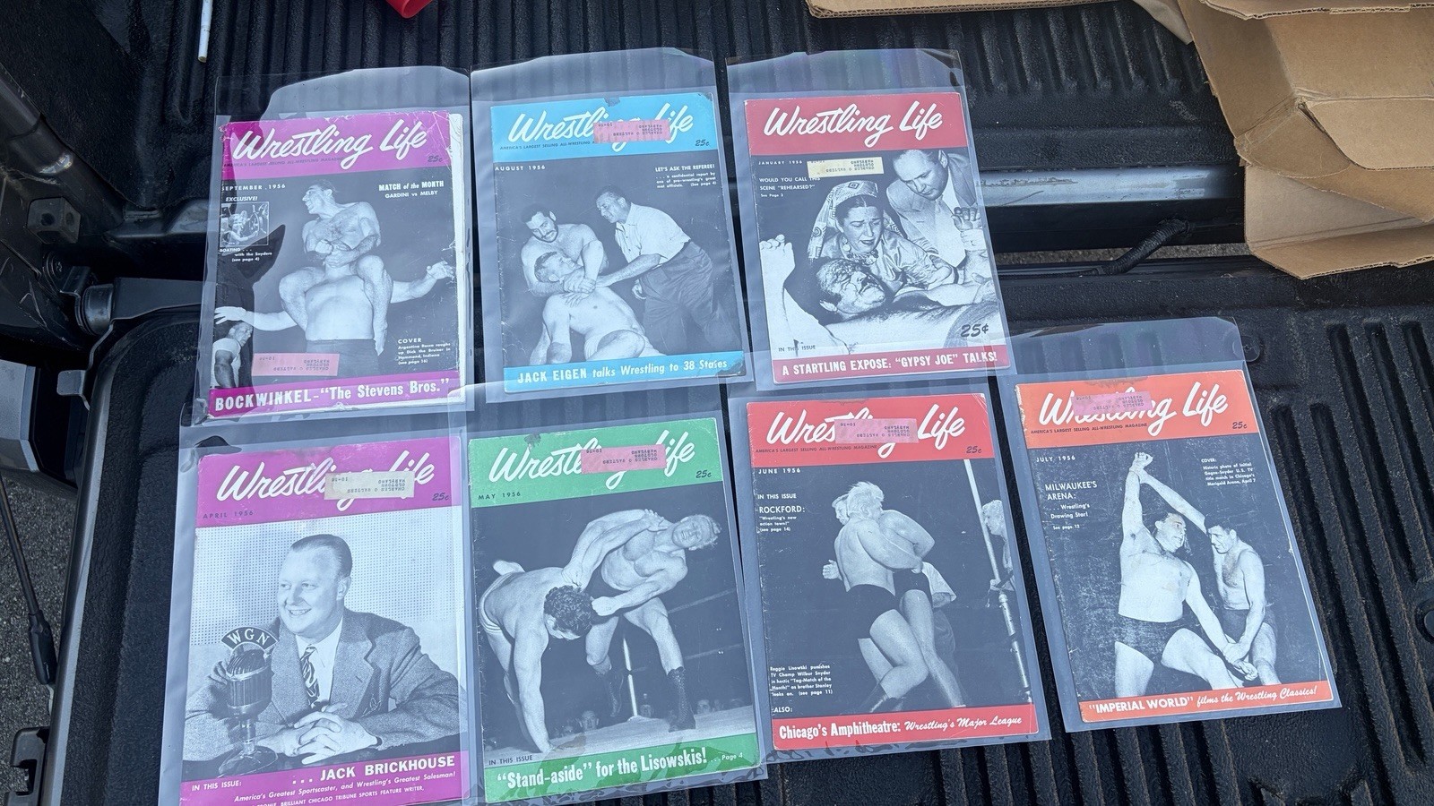 7 RARE Vintage 1956 Wrestling Magazines 7 RARE Vintage 1956 Wrestling Magazines