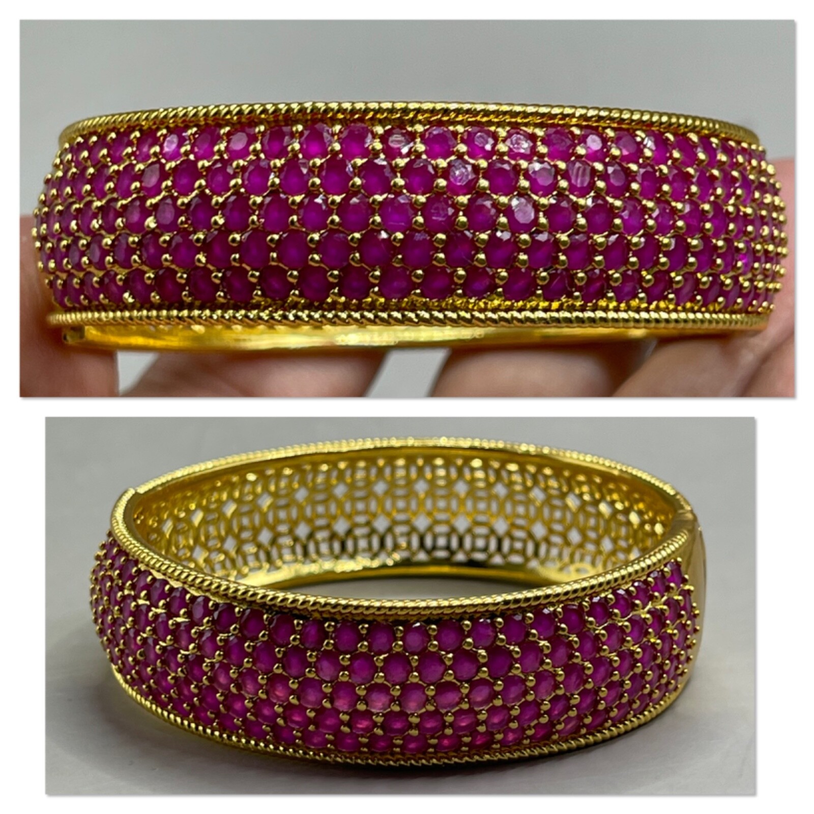 Burma 100% Vintage ruby stone old solid silver 18K Gold Gilding bracelet