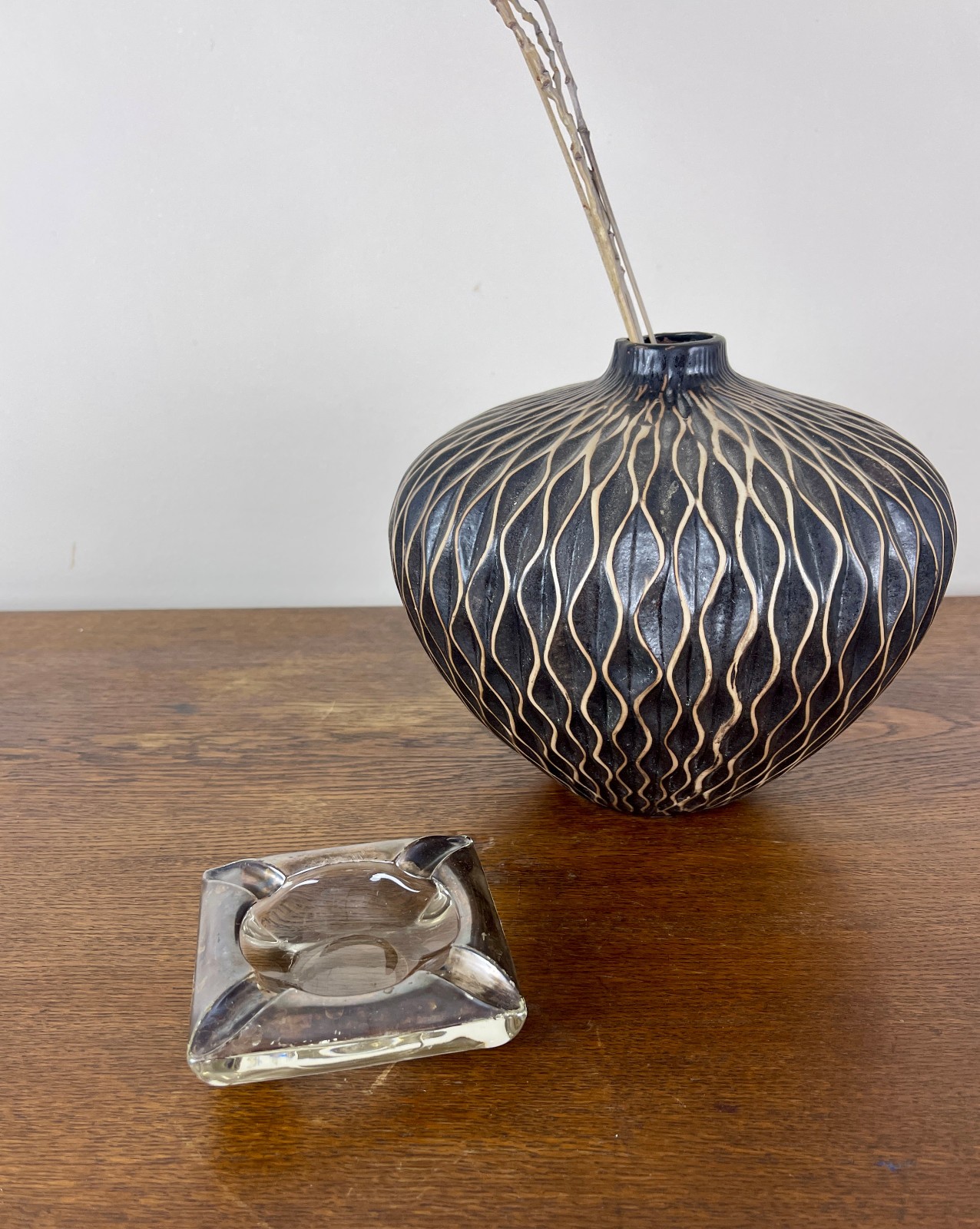 Vintage MCM Silverplate & Heavy Glass Square Ashtray 4” Mid Century Modern