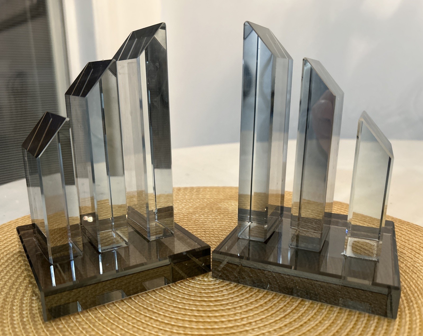 Geometric Smokey Clear Crystal Bookends (2) Pillars 6”Hx4”Lx4”W Geometric Smokey Clear Crystal Bookends (2) Pillars 6”Hx4”Lx4”W