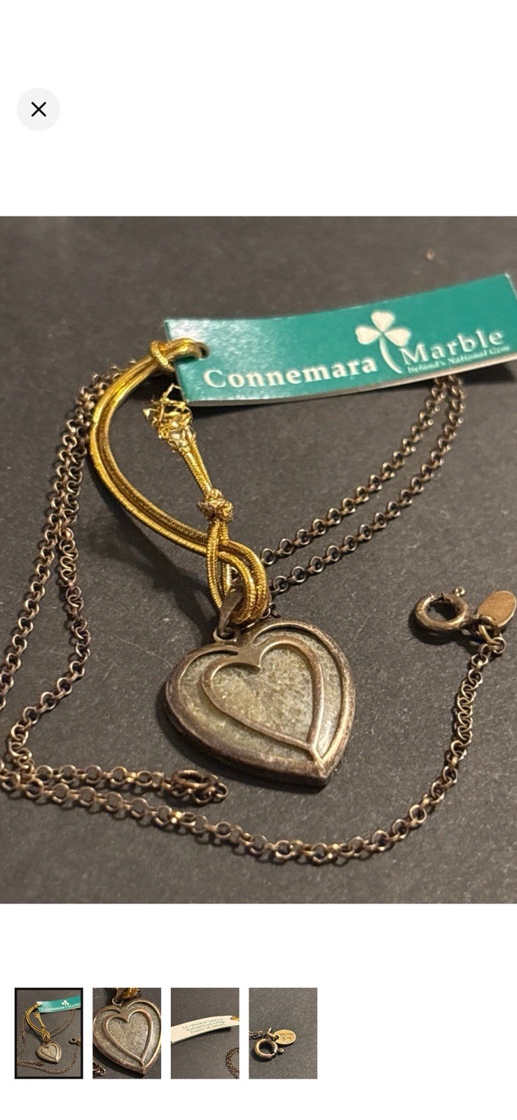 NWT Authentic J.C. Walsh & Sons Connemara Marble Heart Pendant Necklace Ireland