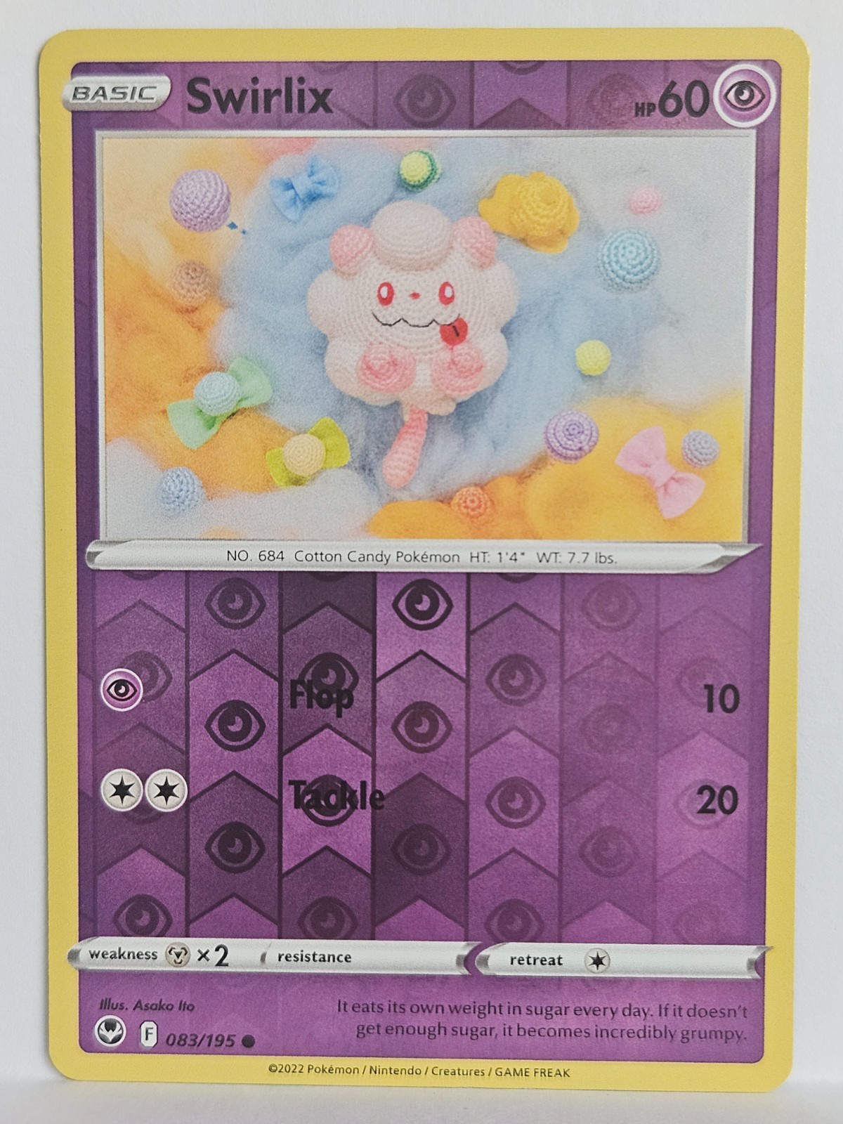 Swirlix 083/195 Swsh12: Sword & Shield - Silver Tempest Reverse Holo Asako Ito Swirlix 083/195 Swsh12: Sword & Shield - Silver Tempest Reverse Holo Asako Ito