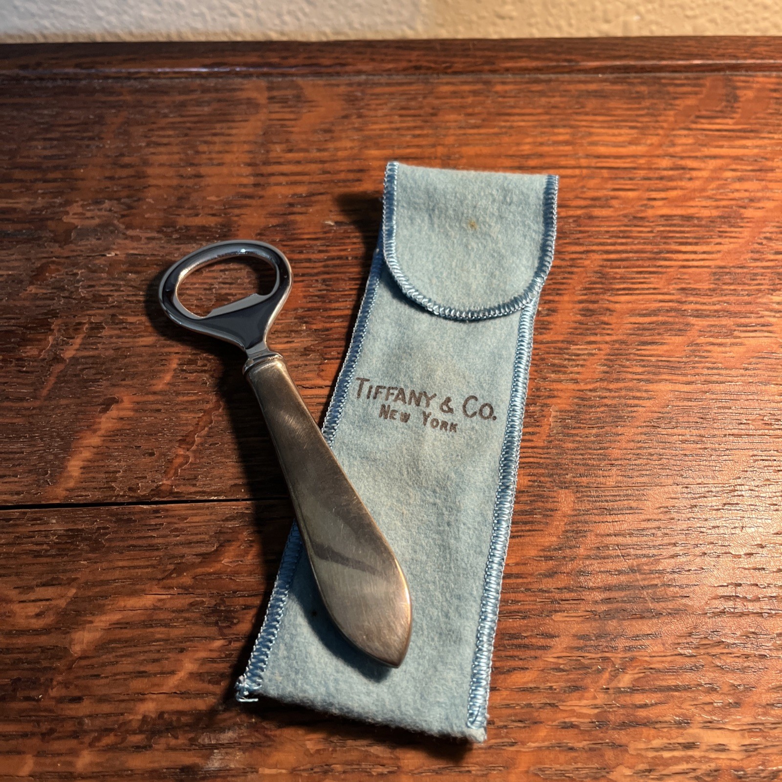Vintage Tiffany & Co. New York Sterling Silver Bottle Opener / Storage Cloth Vintage Tiffany & Co. New York Sterling Silver Bottle Opener / Storage Cloth