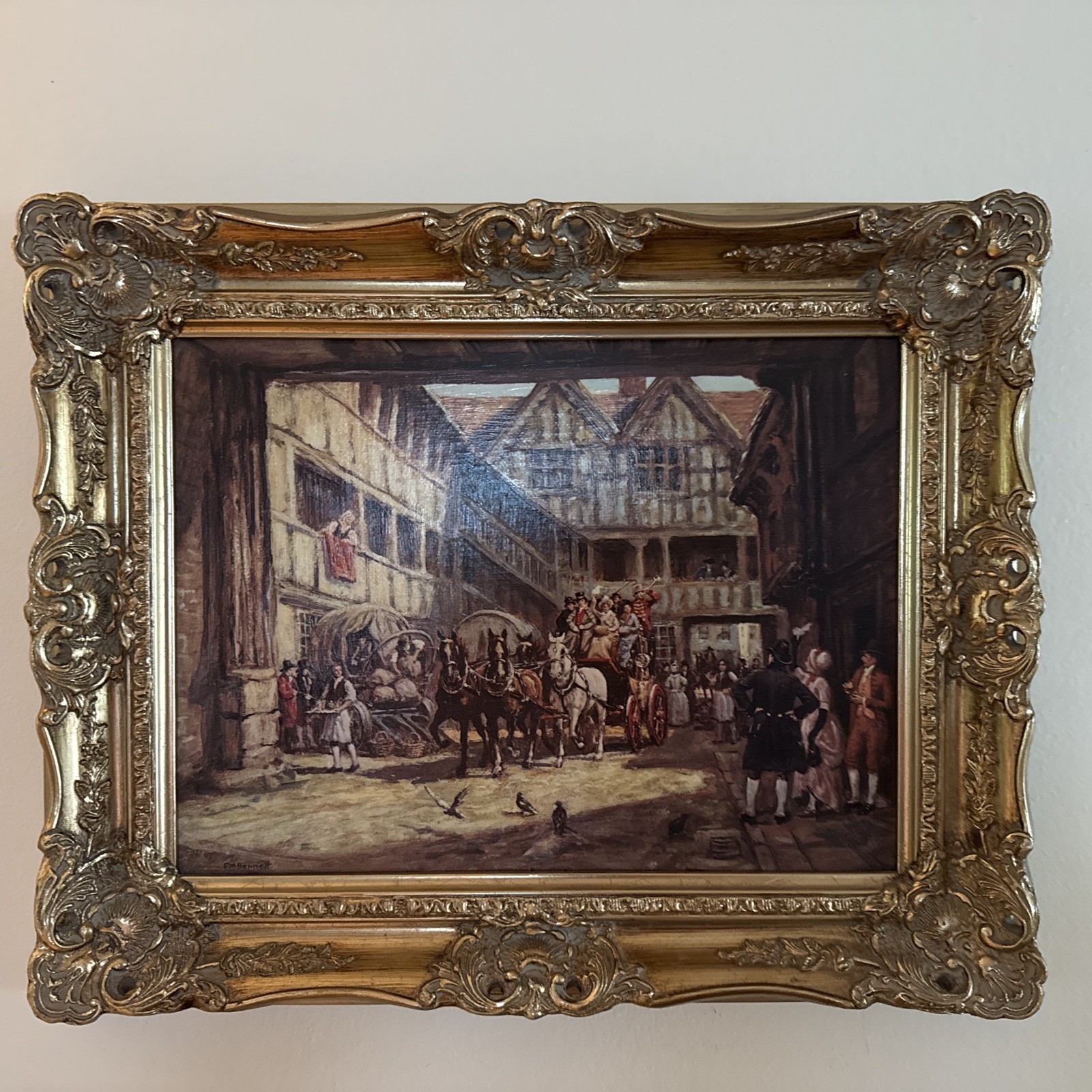 F M Bennett Departure of The Stage 16” X 12”Framed Lacquered Print on Canvas F M Bennett Departure of The Stage 16” X 12”Framed Lacquered Print on Canvas
