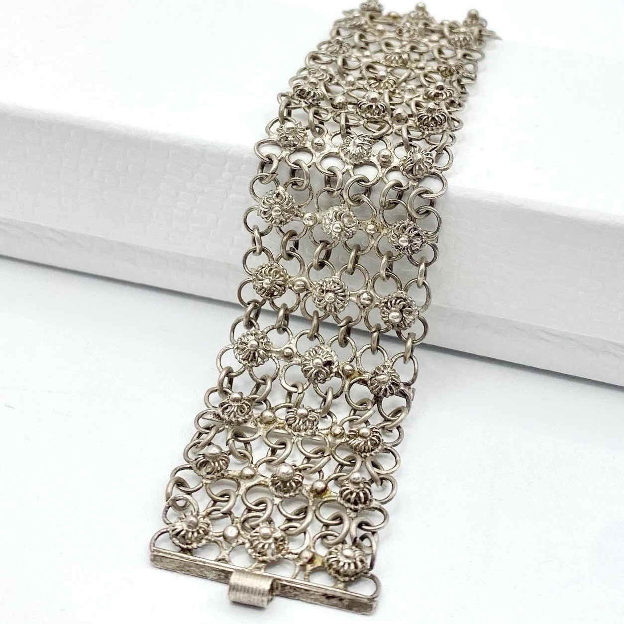 Antique Vintage Sterling Silver Cannetille Bracelet Etruscan Revival Filigree