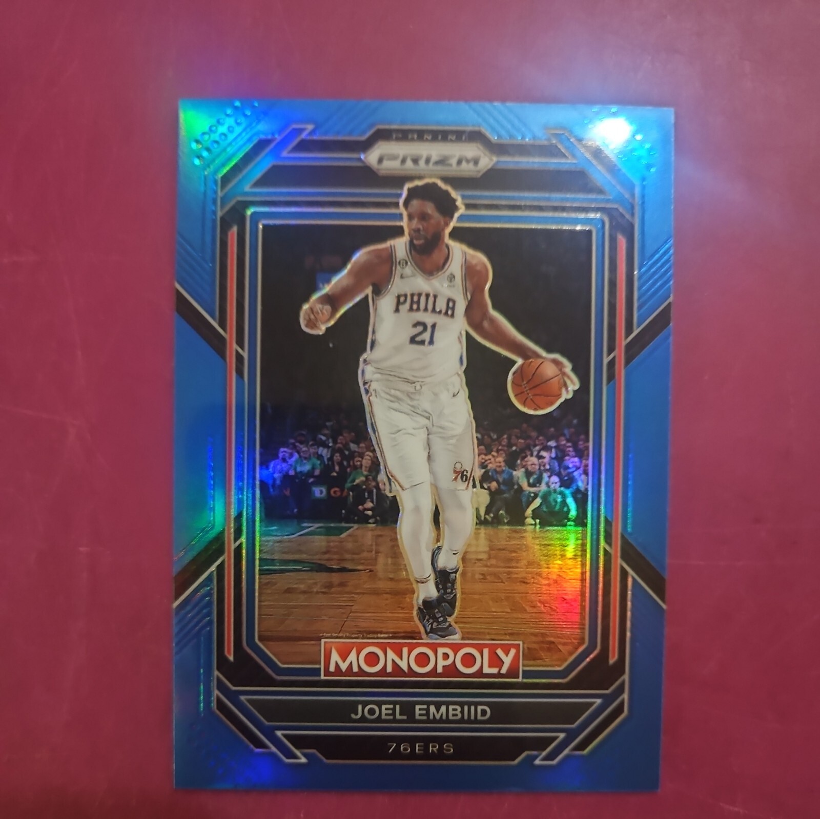2022 23 Panini Prizm Monopoly Boardwalk Blue /15 Joel Embiid MVP Season.
