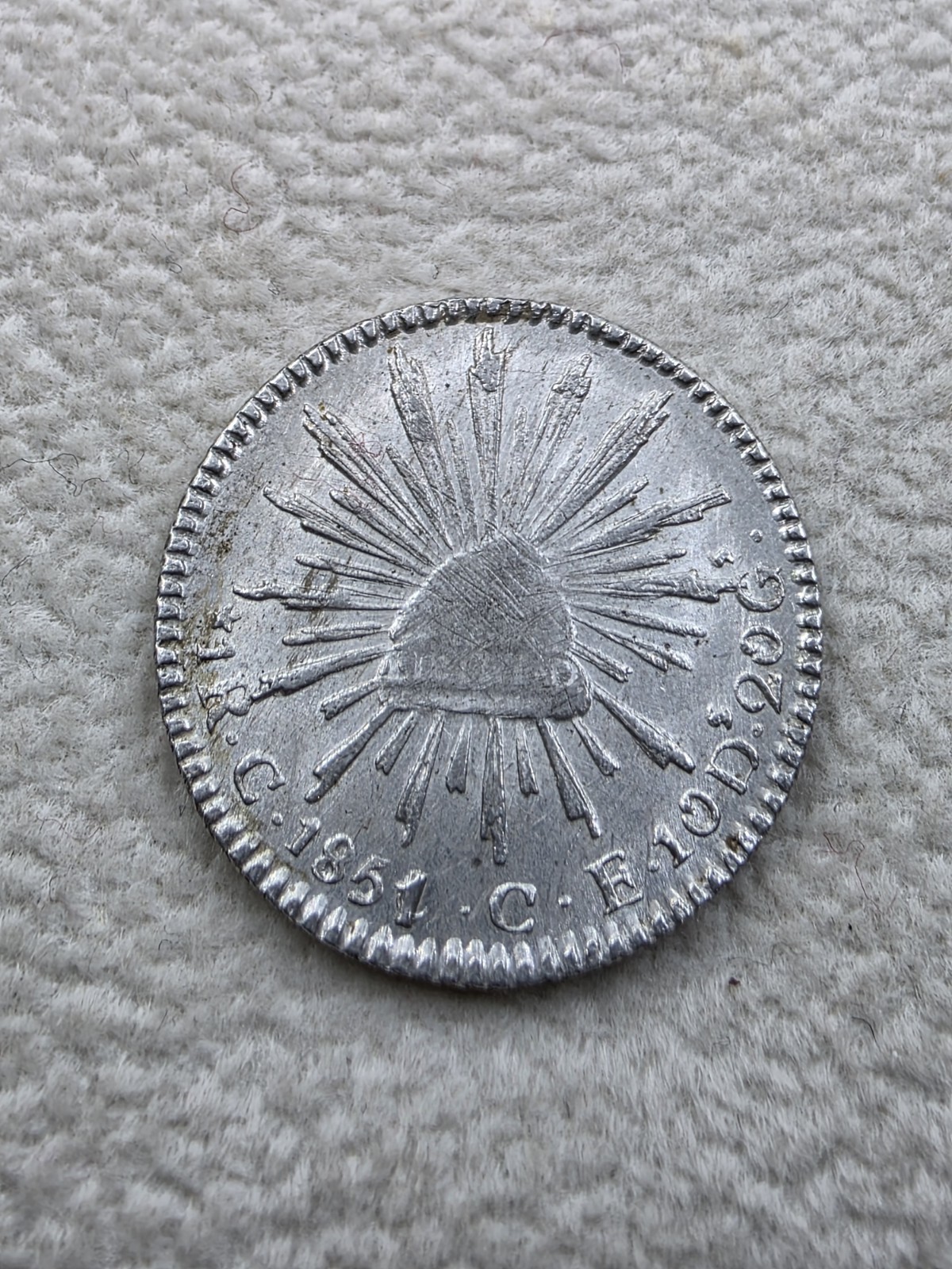Mexico Silver 1 Real 1851/0 - C CE Culiacan Mint UNCIRCULATED Rare