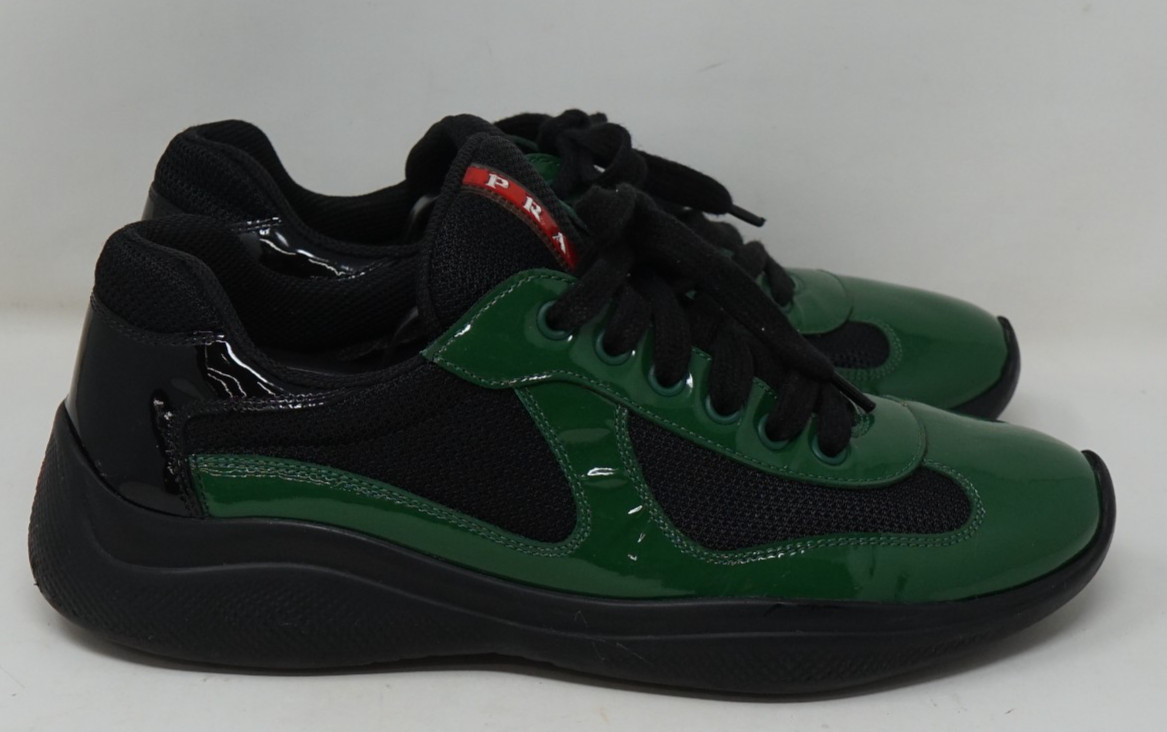 Size 6.5P (7.5US) Prada America Cup Pine Green Black Patent Leather 4E3400 Size 6.5P (7.5US) Prada America Cup Pine Green Black Patent Leather 4E3400