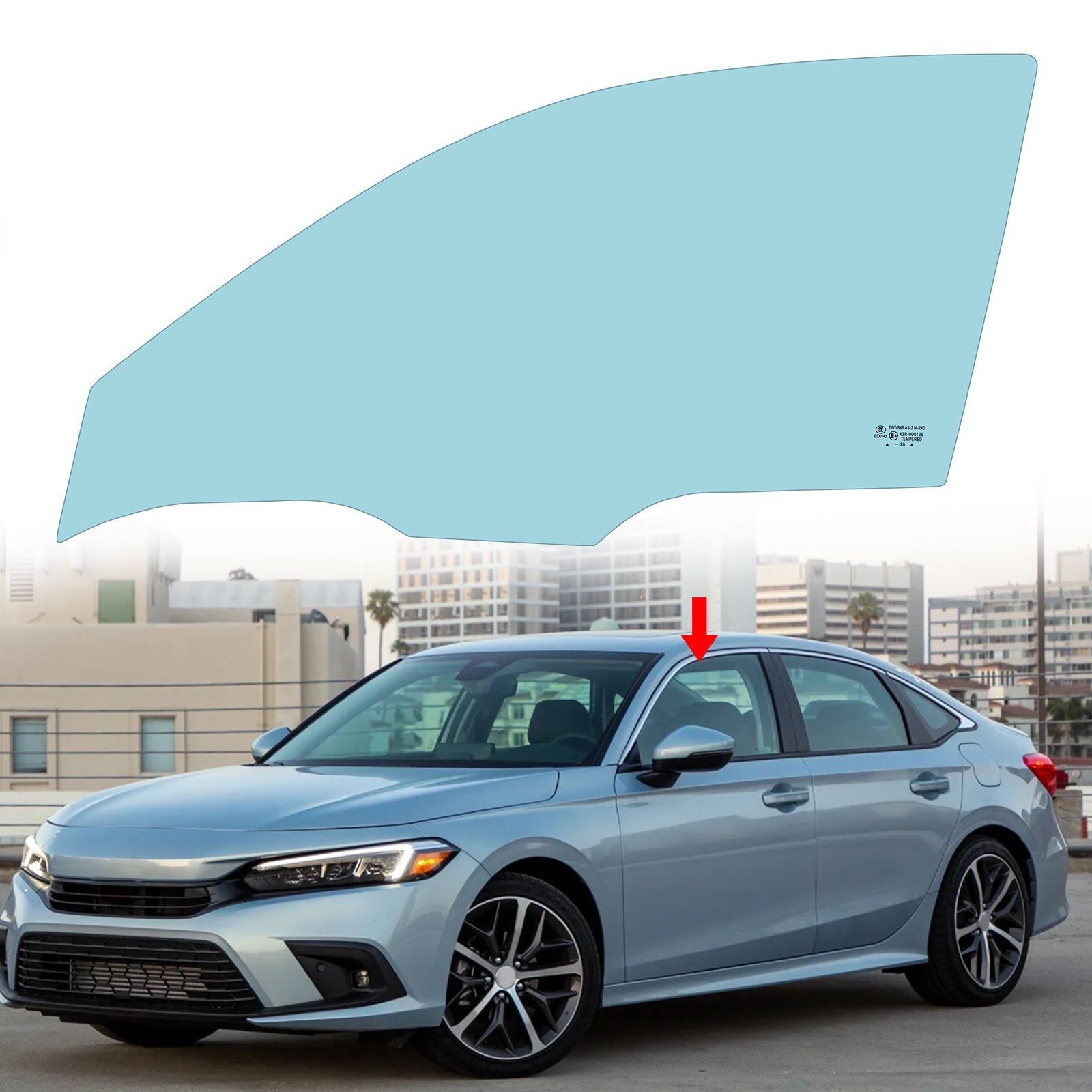 Driver Left Side Front Door Window Glass For 2022-2025 Honda Civic Acura Integra Driver Left Side Front Door Window Glass For 2022-2025 Honda Civic Acura Integra