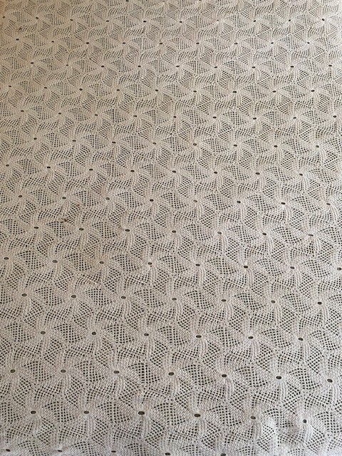 Antique Handmade Crochet Cotton Bedspread Coverlet 1920s Fringe 90x84