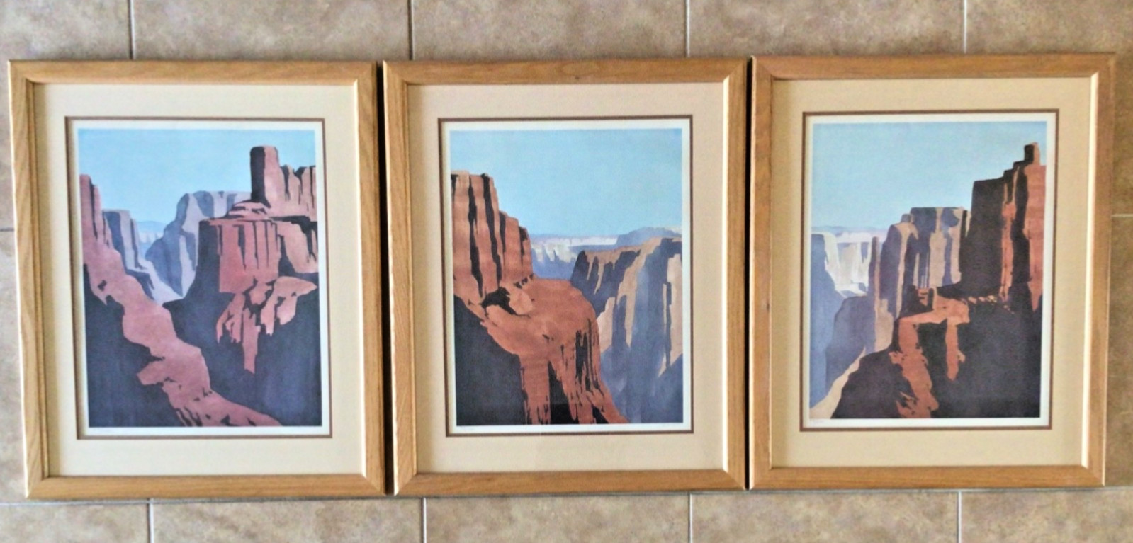 Maynard Dixon Style Southwest Lithograph TRIPTYCH SET Ed Mell Canyon Art 1984