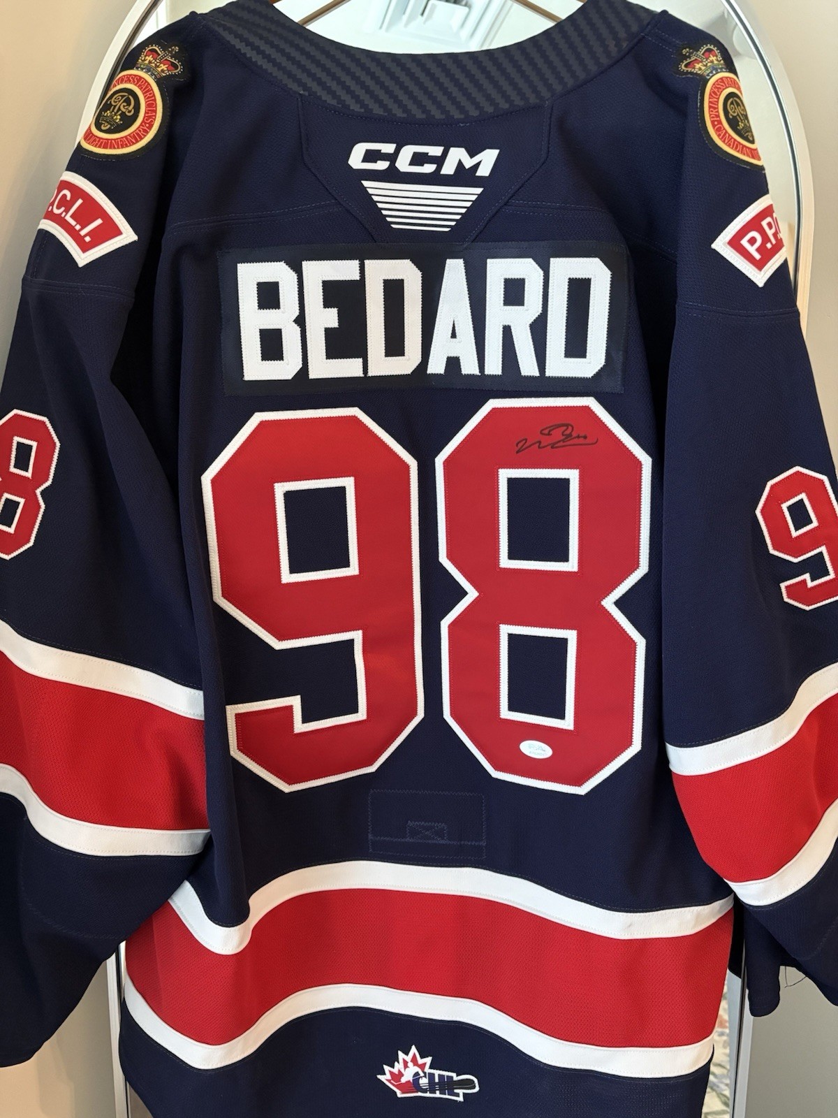 CONNOR BEDARD SIGNED PSA MiC CCM QUIKLITE REGINA PATS JERSEY SZ 54 BLACKHAWKS