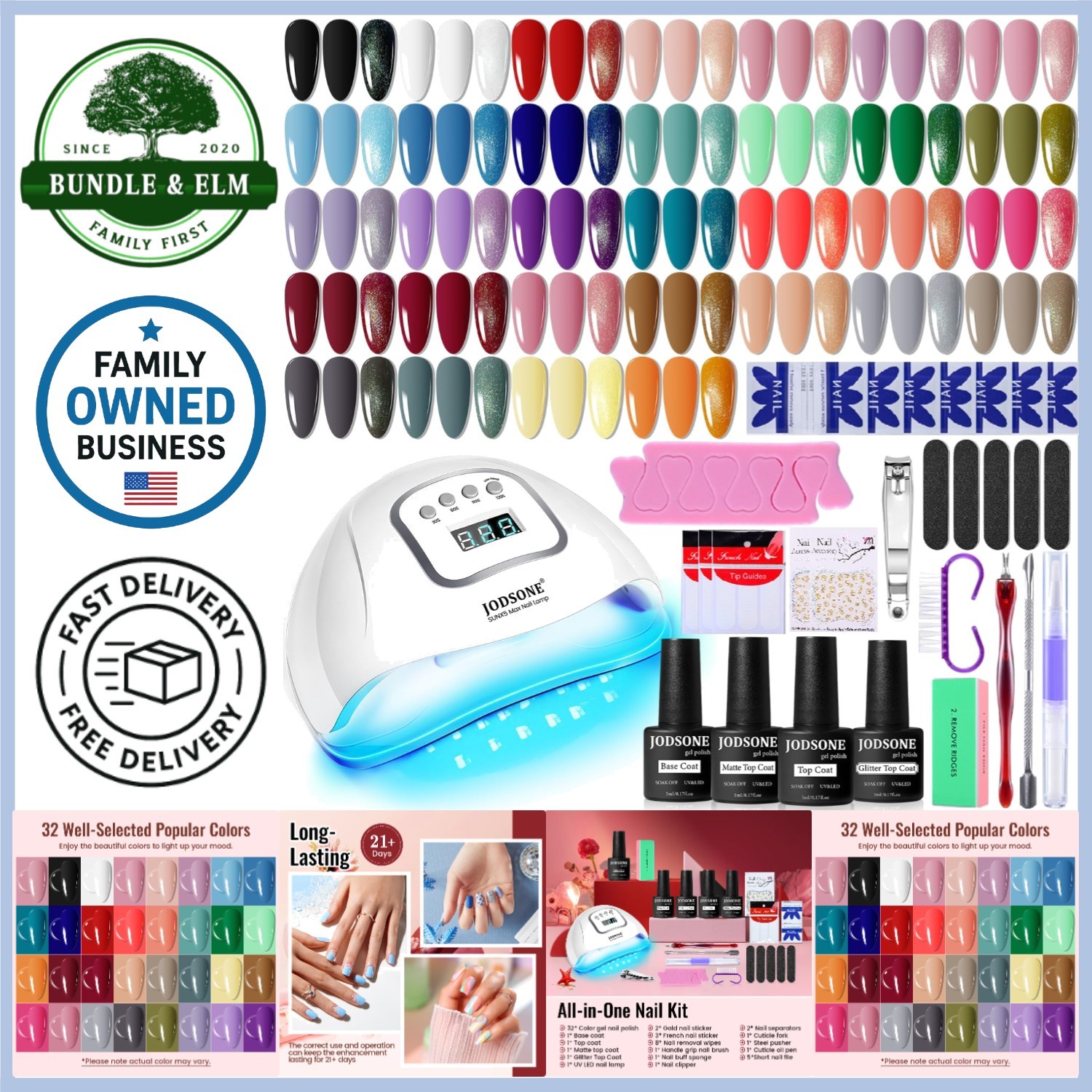 Complete Gel Nail Kit with 32 Colors and Fast UV Light - Salon-Quality at Home