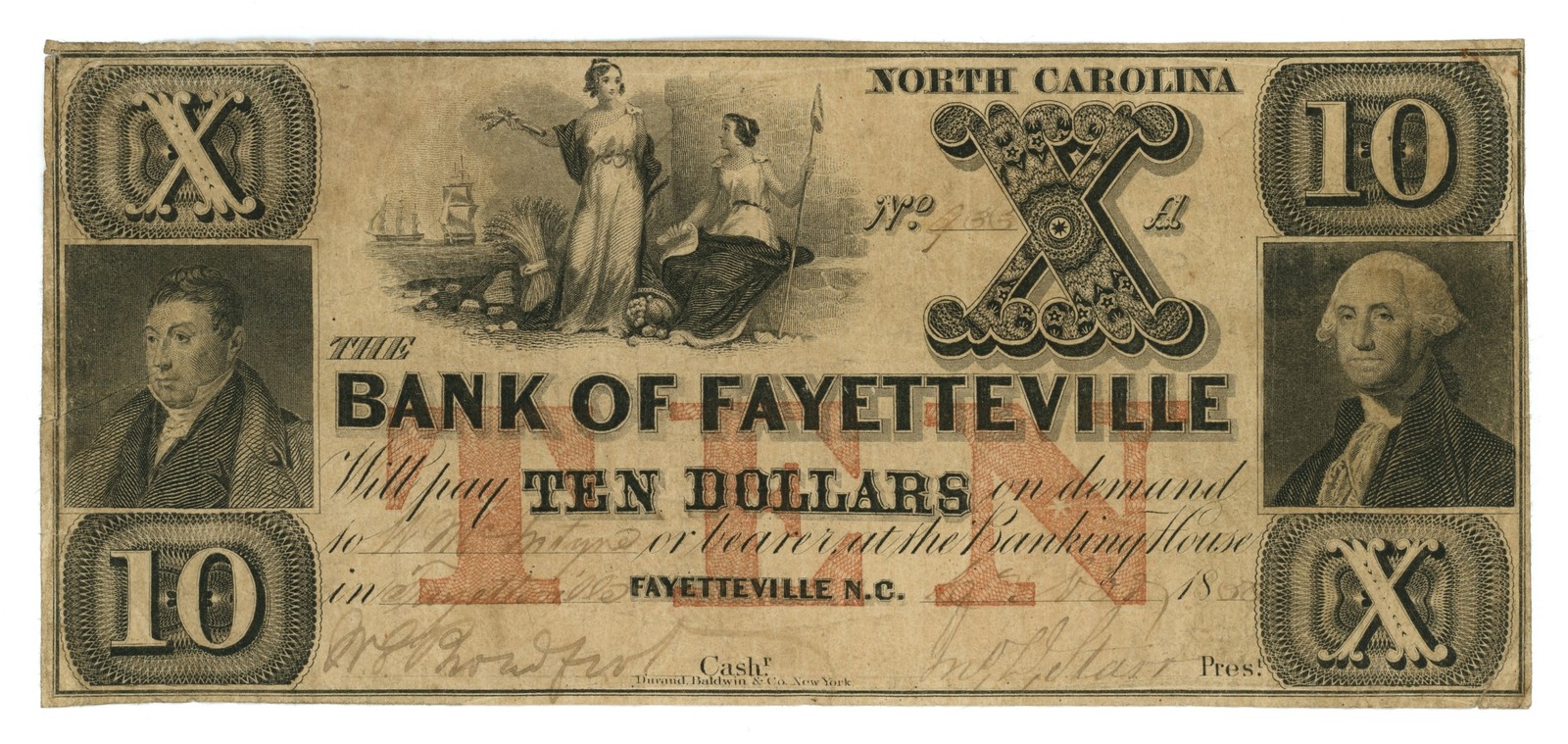 1850 Bank of Fayetteville North Carolina $10 Obsolete Note NC20-G12a (68620)