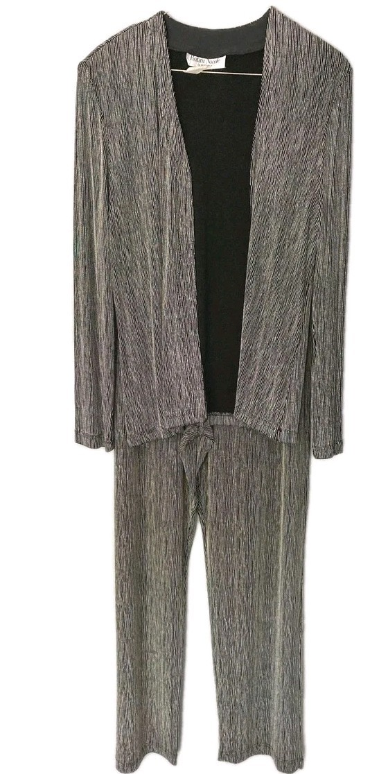 Vtg Ronni Nicole Sport Set Women M Black Stripe 2 Pc Jacket Pants Pleated Knit