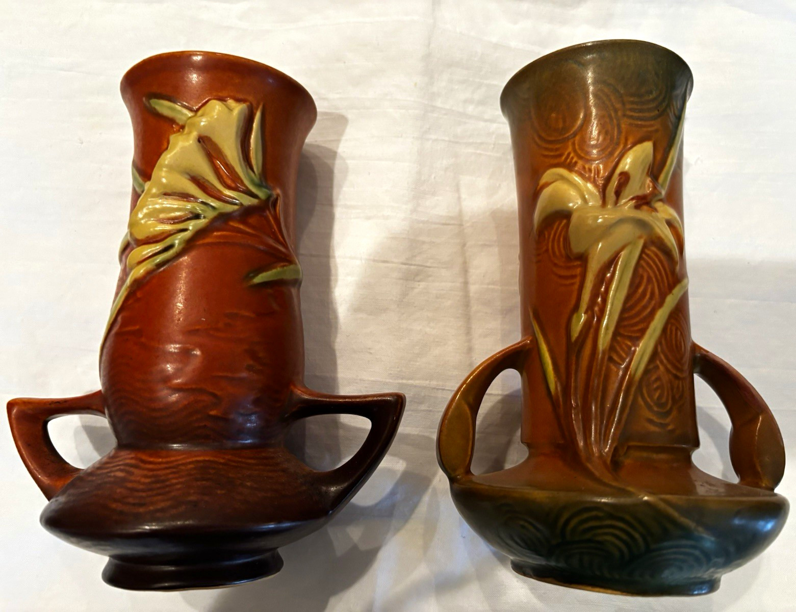 Vintage Roseville Zephyr Lily Brown & Green and Freeia Tangerine Pottery Vintage Roseville Zephyr Lily Brown & Green and Freeia Tangerine Pottery