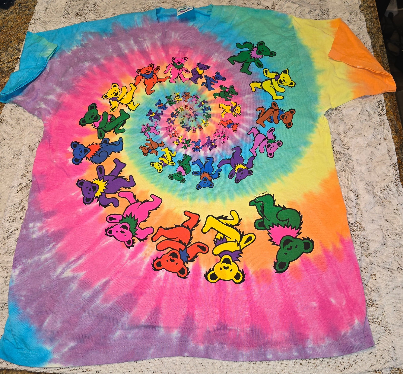 Vtg 1995 Grateful Dead Spiral Bears Tie Dye T Shirt Large NOS Deadstock Liquid B
