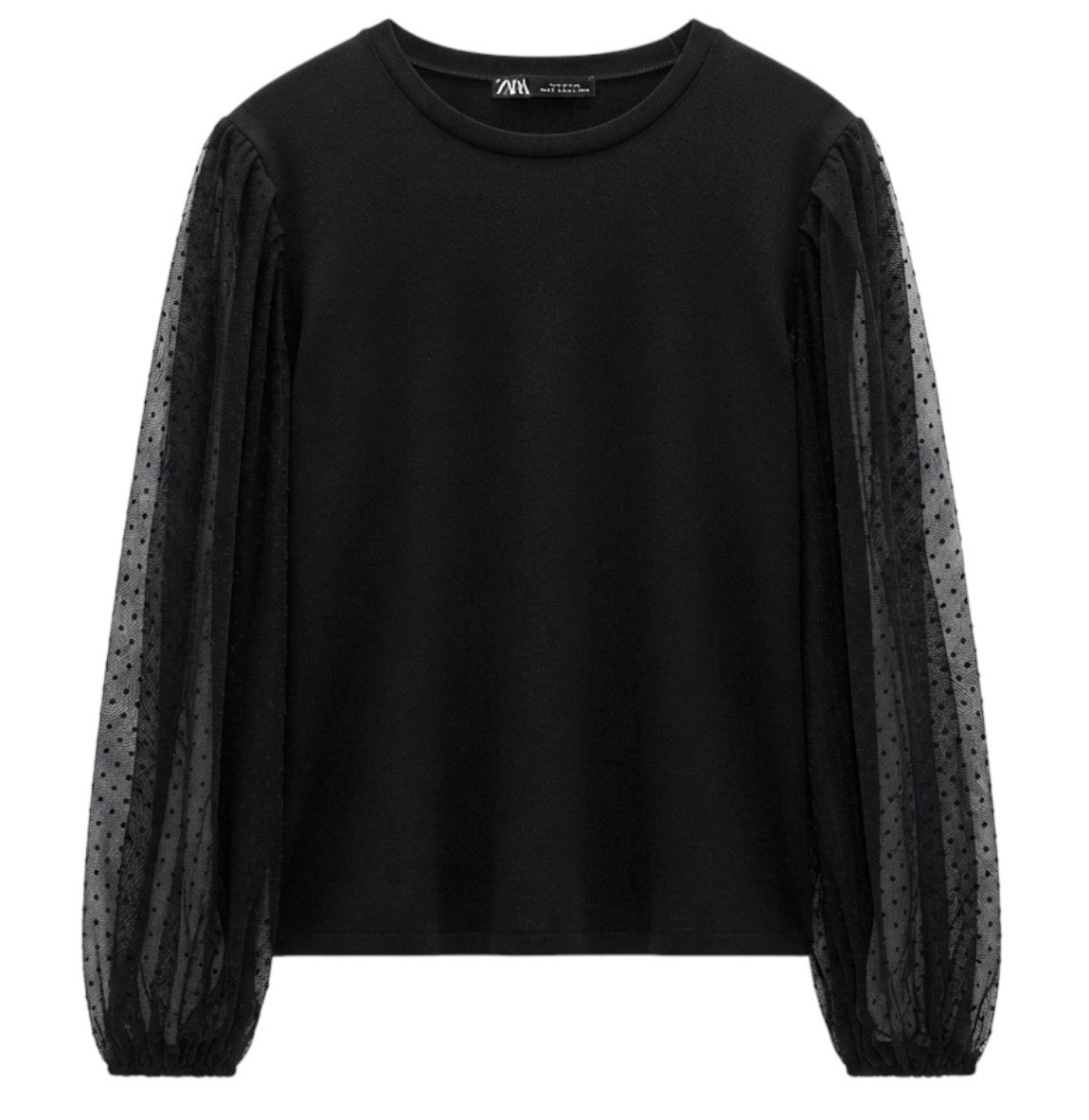 ZARA Women’s Size Large Black Blouse Long Sleeve Top With Sheer Puff Sleeves ZARA Women’s Size Large Black Blouse Long Sleeve Top With Sheer Puff Sleeves