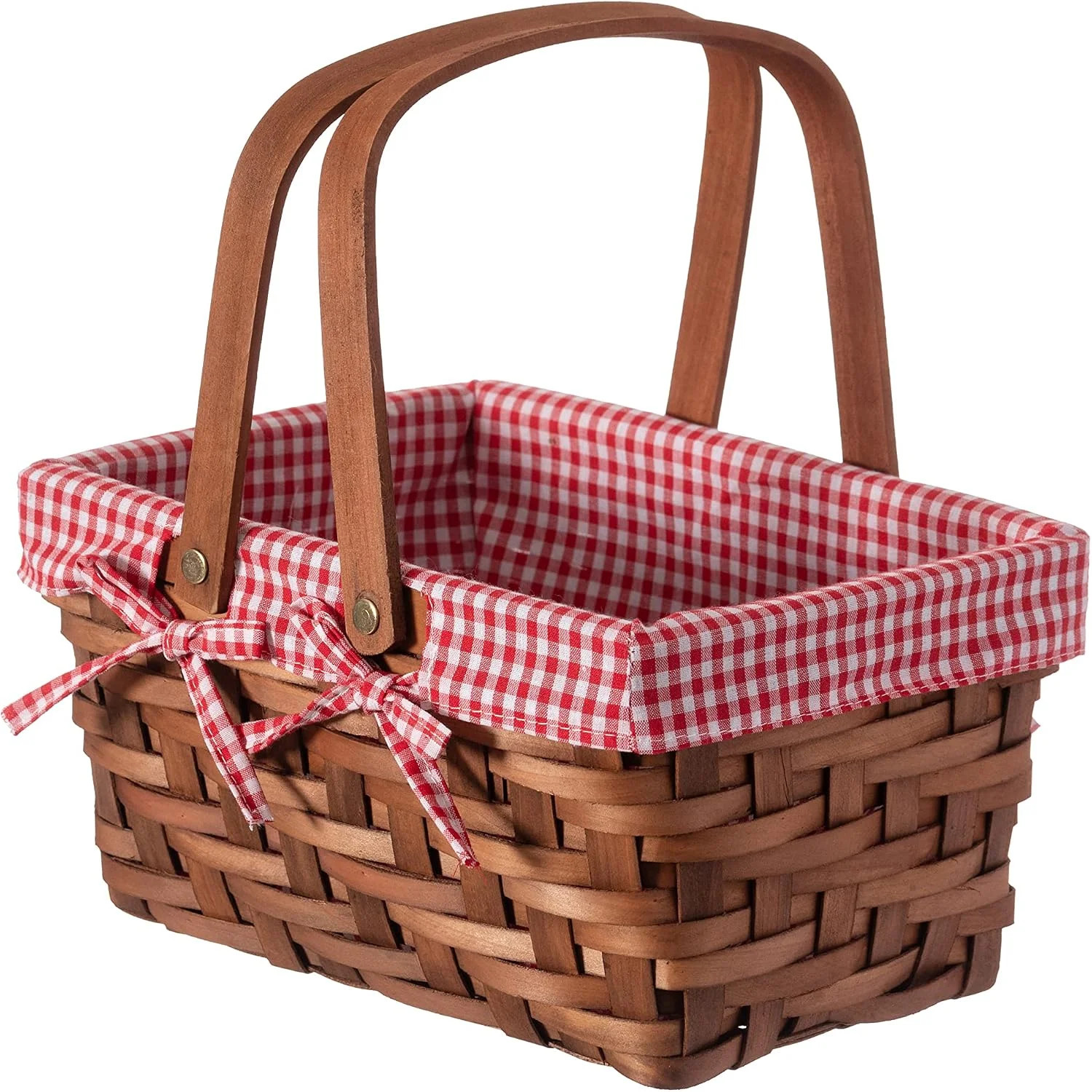 Wickerwise Small Rectangular Woodchip Picnic Baskets with Double Folding Handles