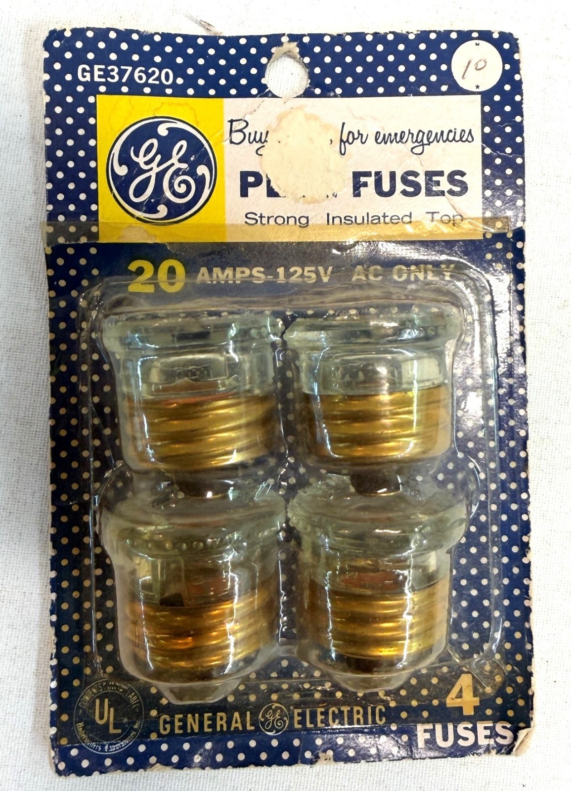 4 pc Vintage GE Glass screw plug Fuses 20 amp 125V GE37620-4D 