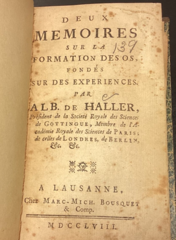 1759 Deux Memoires Sur La Formation Des Os - Albrecht Von Haller