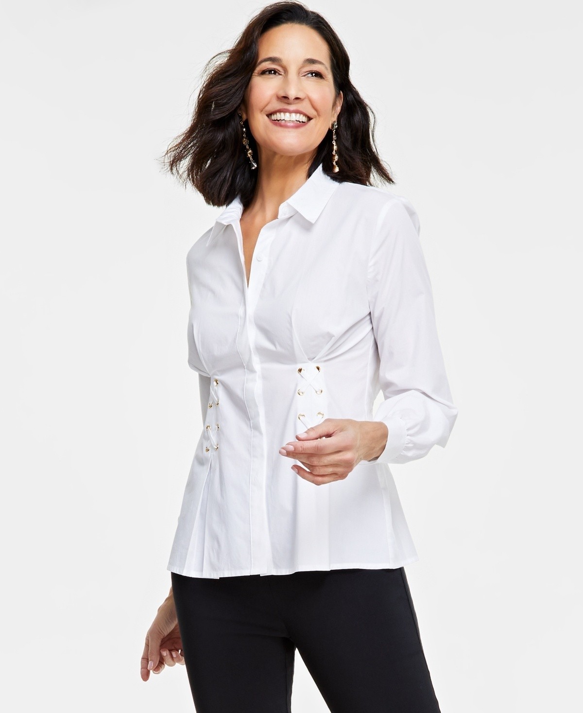 INC International Concepts Long-Sleeve Grommet-Detail Blouse Women\'s XXL White INC International Concepts Long-Sleeve Grommet-Detail Blouse Women\'s XXL White