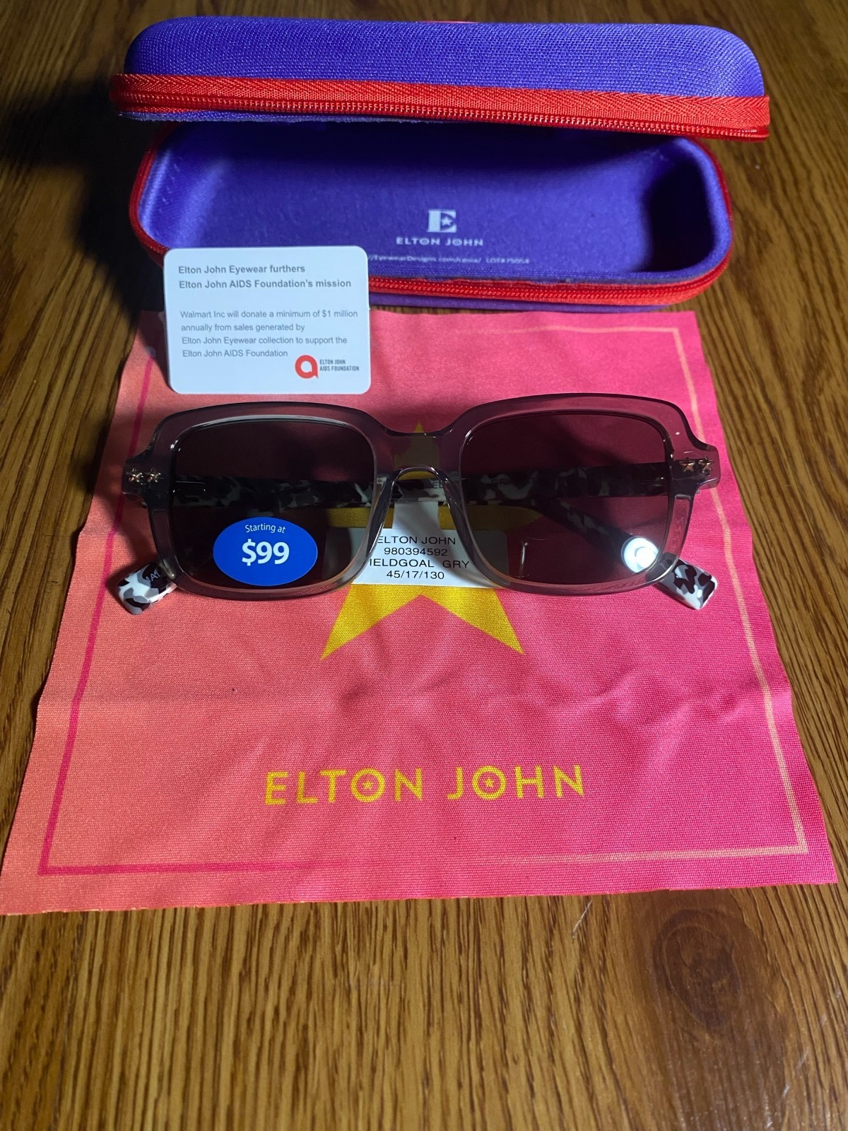 Elton John Sunglasses w/Cleaning Cloth and Case, Model: Field Goal 45-17-130 Elton John Sunglasses w/Cleaning Cloth and Case, Model: Field Goal 45-17-130