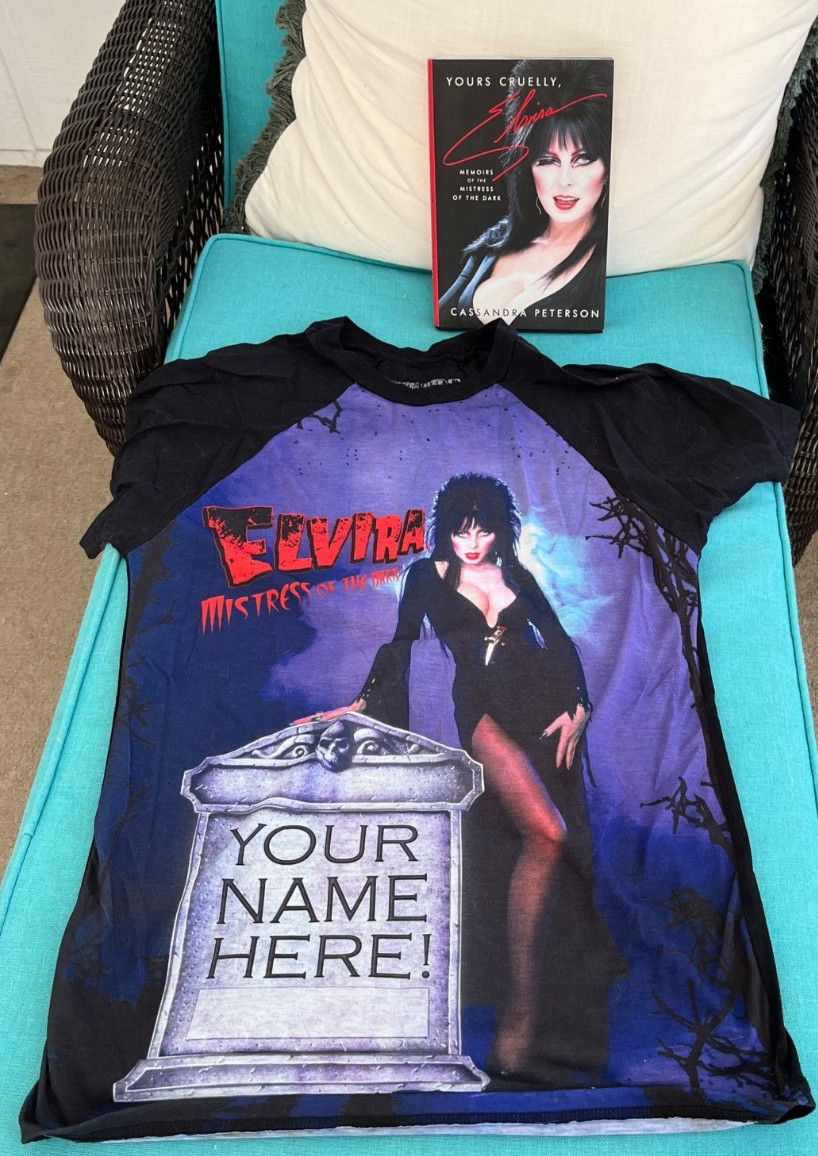 elvira collector shirt with her on it Halloween hardcover book included ne elvira collector shirt with her on it Halloween hardcover book included ne