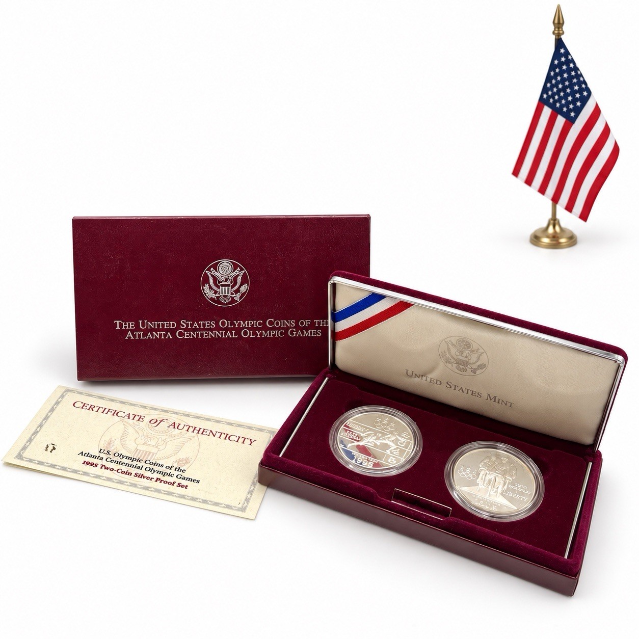 US Mint 1995 Atlanta Centennial Olympic Games Two-Coin Silver PROOF Set OGP COA