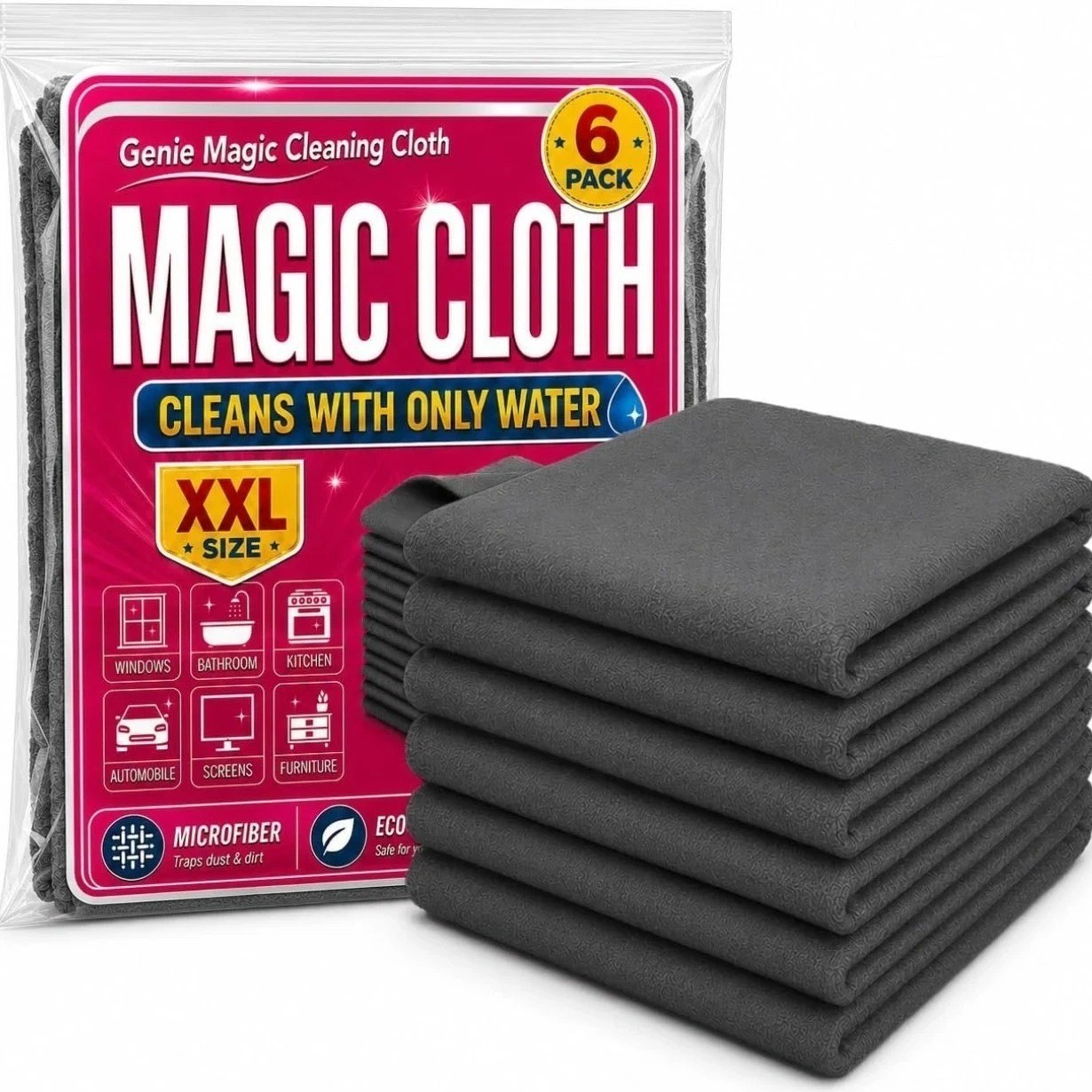 6 Pack Genie Magic Cleaning Cloth Microfiber Cleaning Cloth Reusable ~2026 NEW 6 Pack Genie Magic Cleaning Cloth Microfiber Cleaning Cloth Reusable ~2026 NEW