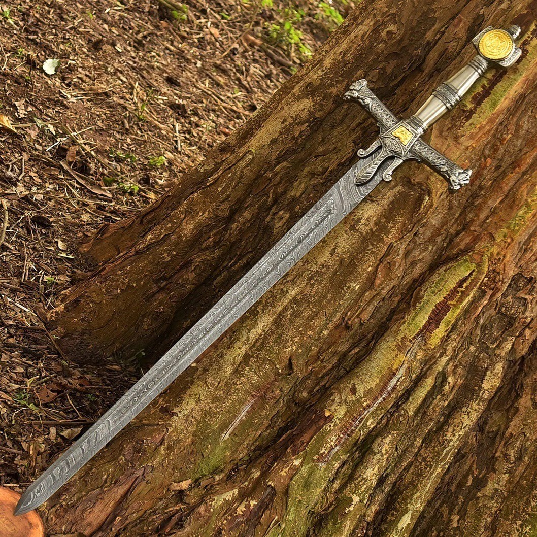 Handmade 38\'\' Damascus Steel King Solomon Inspired Sword - Gift for Collectors