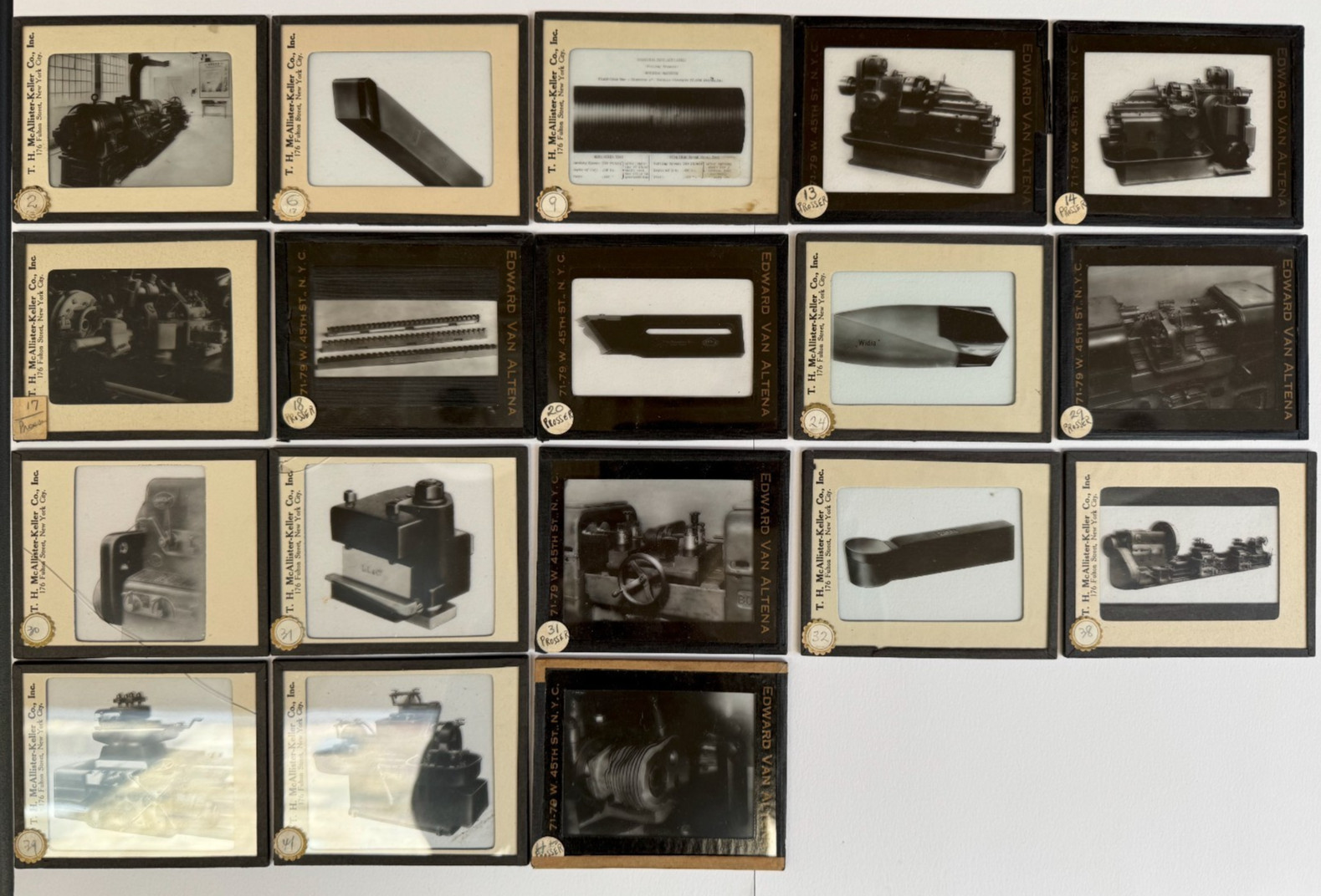 18 Antique Industrial Glass Lantern Slides WIDIA Brown Sharpe Machine Tools 1920