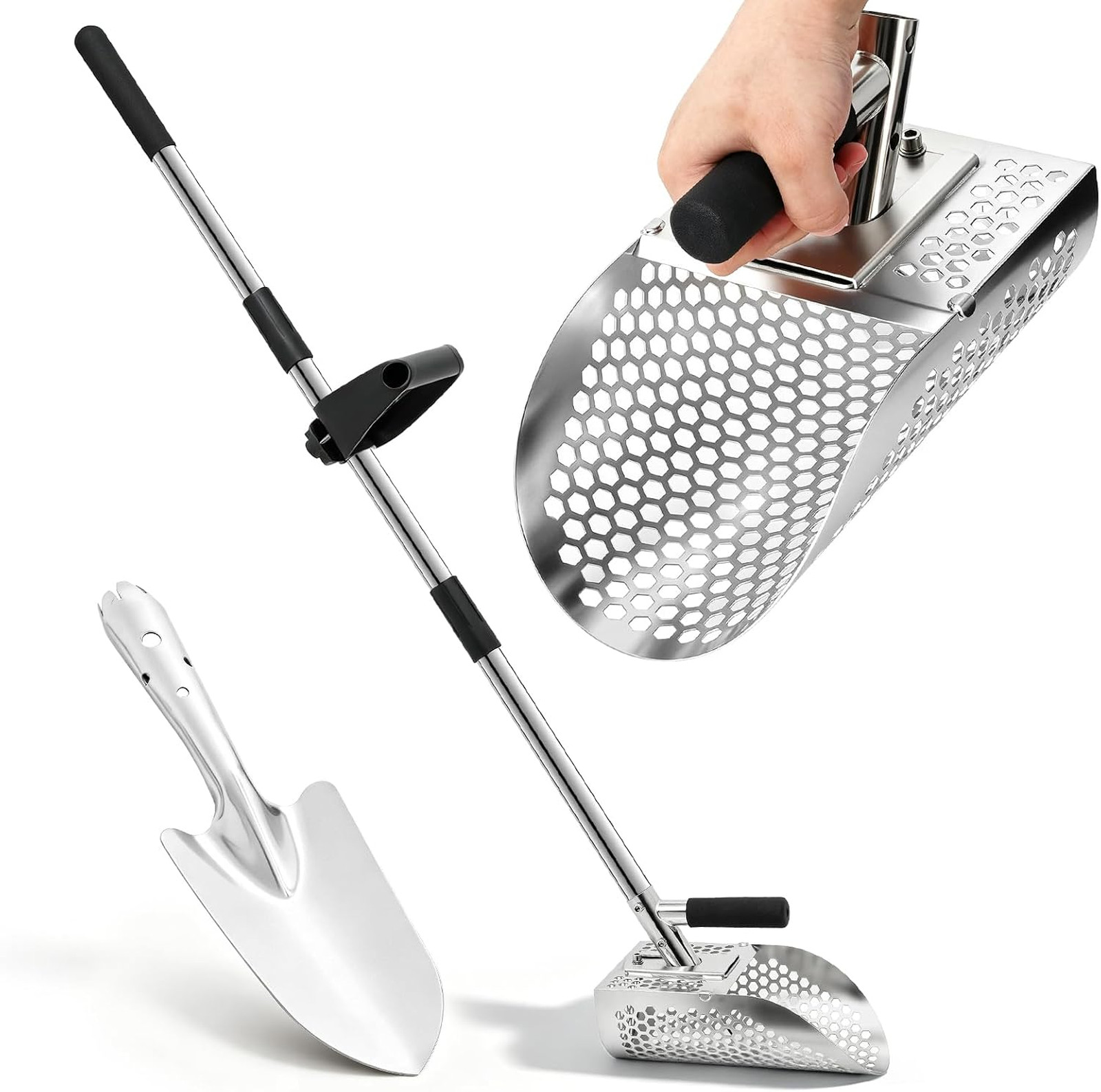 Long Handle Sand Scoop, Stainless Steel Shovel Scoop for Metal Detecting for