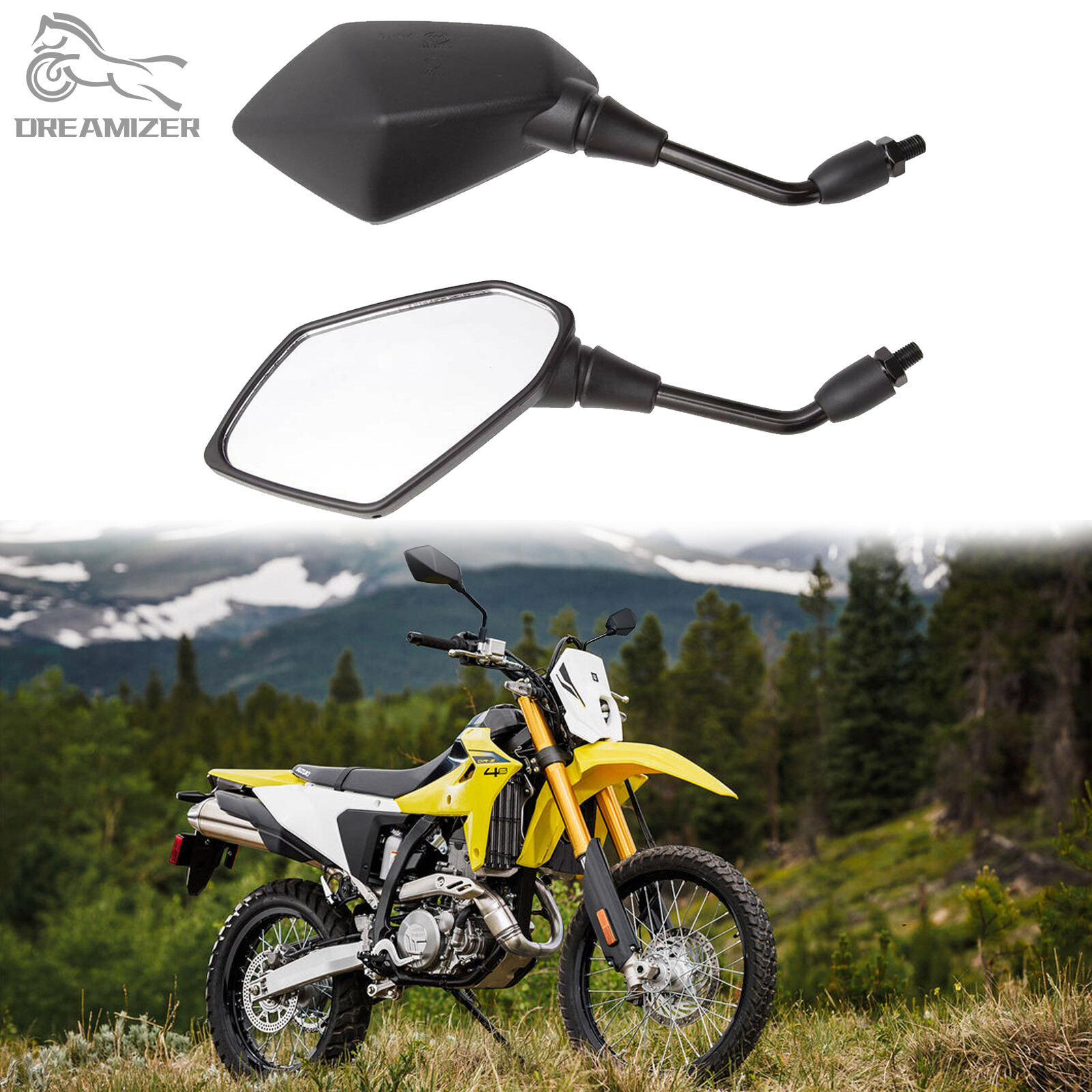 10mm Motorcycle Rearview Side Mirrors Black For Suzuki DRZ400SM DRZ400S DRZ400