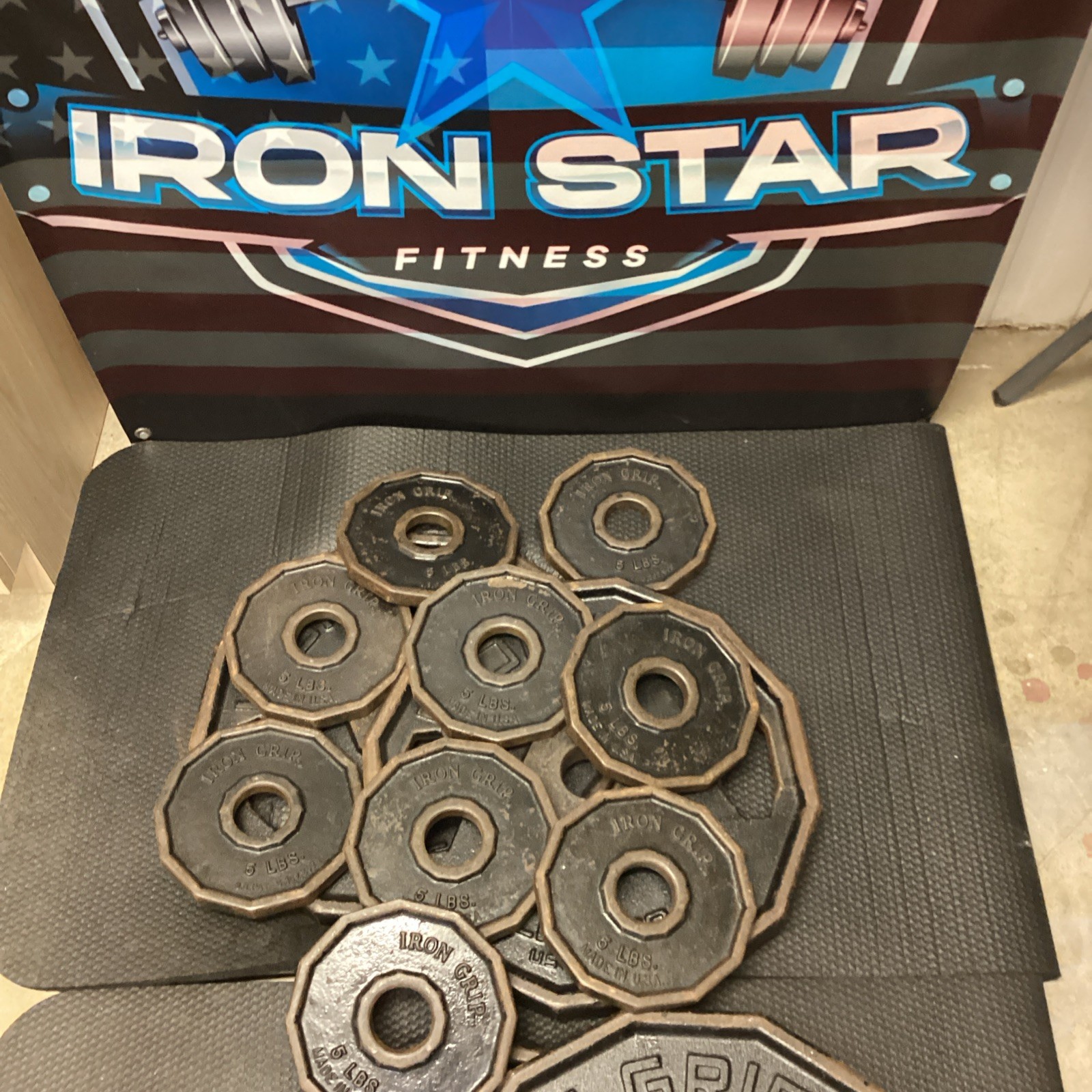 Iron Grip (Metal) 5Lb Olympic Weight Plates. Pair, Rare, Vintage Iron Grip (Metal) 5Lb Olympic Weight Plates. Pair, Rare, Vintage