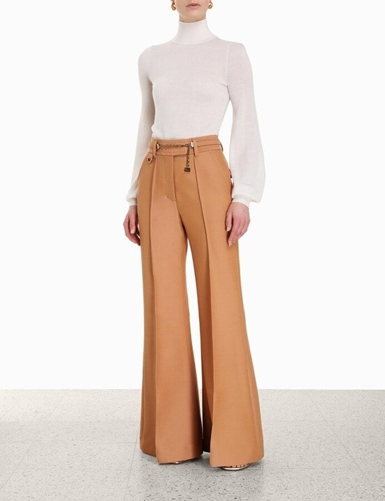 Zimmermann Women Luminosity Pants Wide Leg Biscuit Brown Wool AU 0P US 2 NWT Zimmermann Women Luminosity Pants Wide Leg Biscuit Brown Wool AU 0P US 2 NWT
