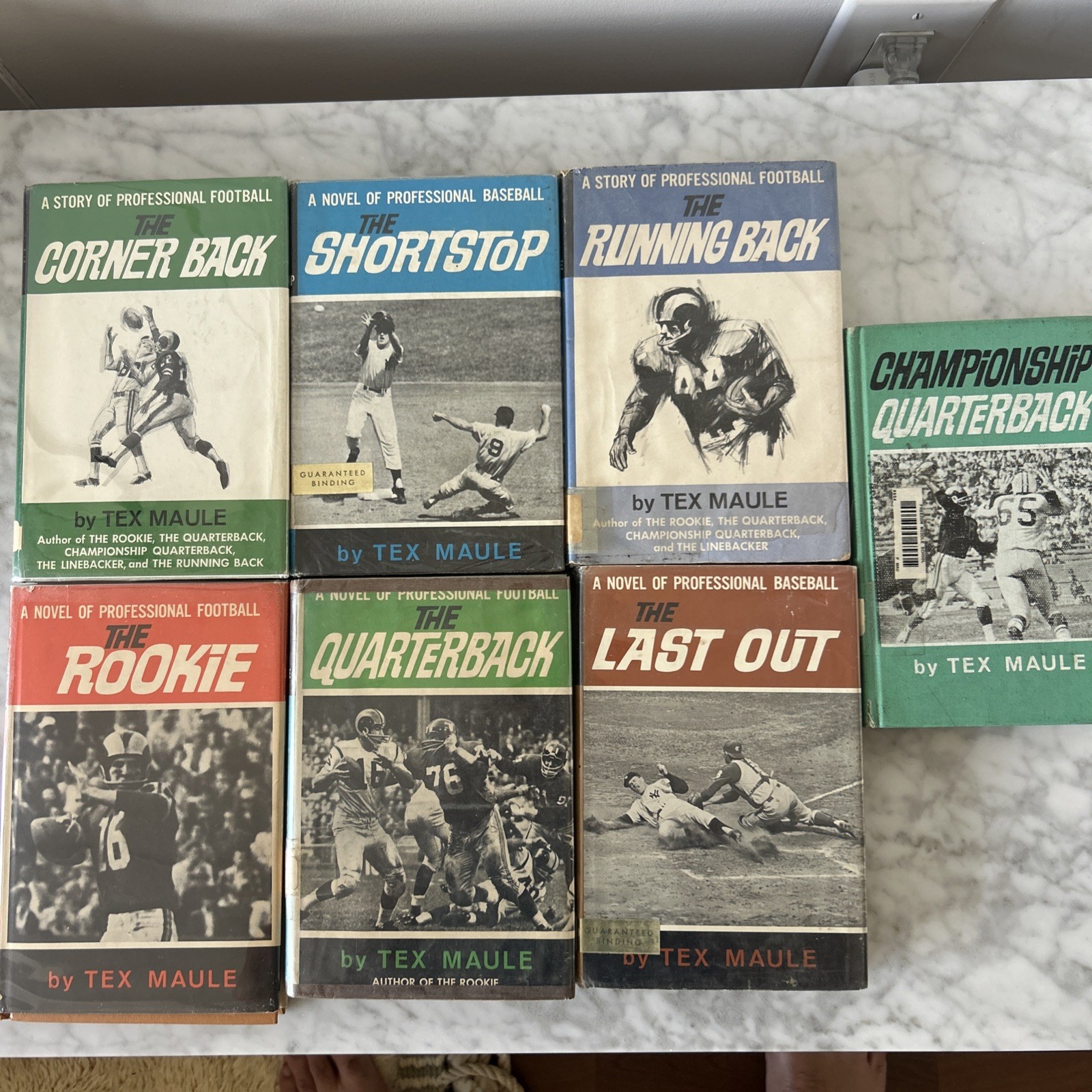 7 Vintage Tex Maule Sports Novels Lot - Football & Baseball 1960s HC w/ DJ