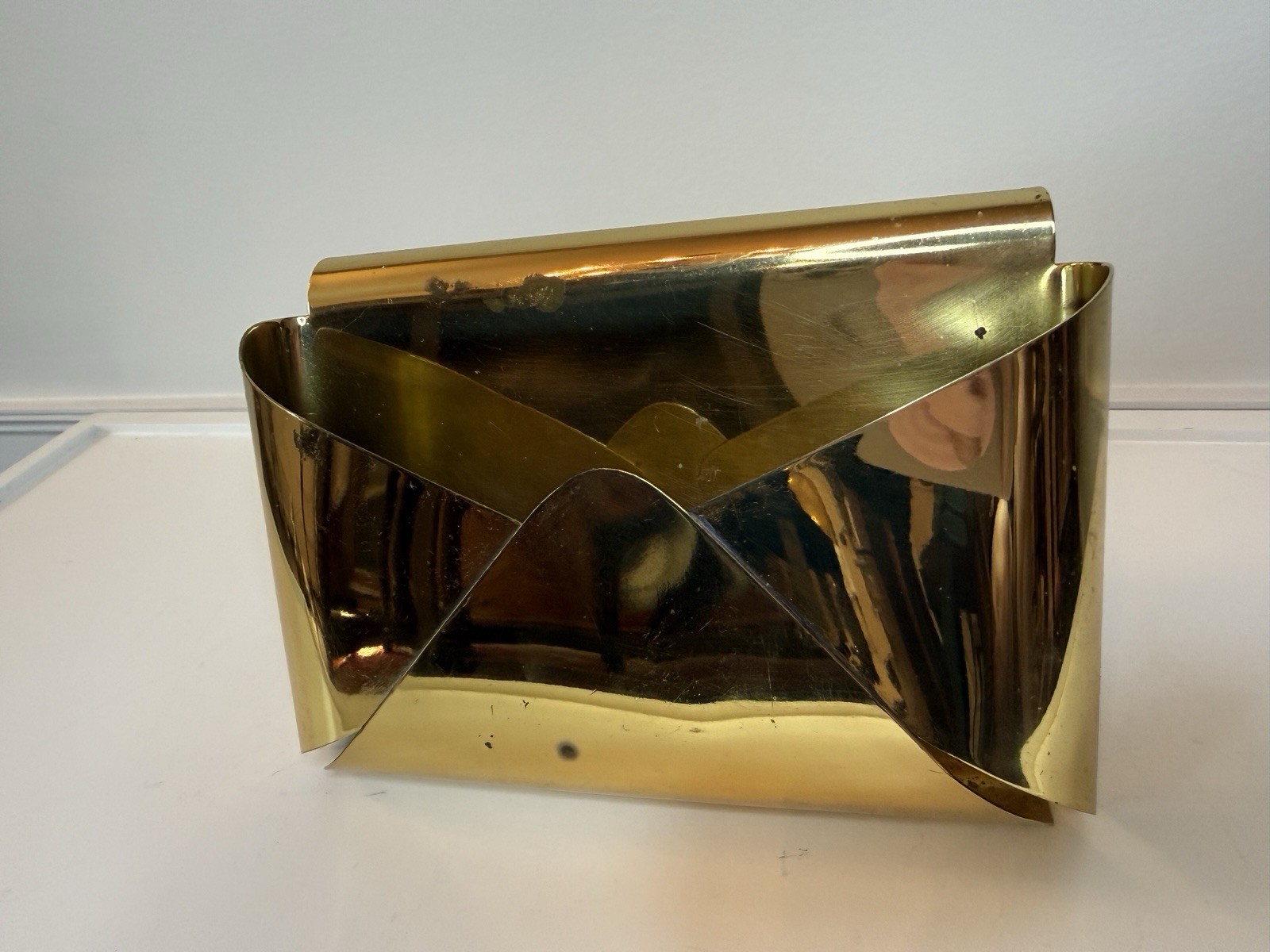 Vintage Italian Brass Envelope Letter Holder w Patina MCM Desk Organizer Rare